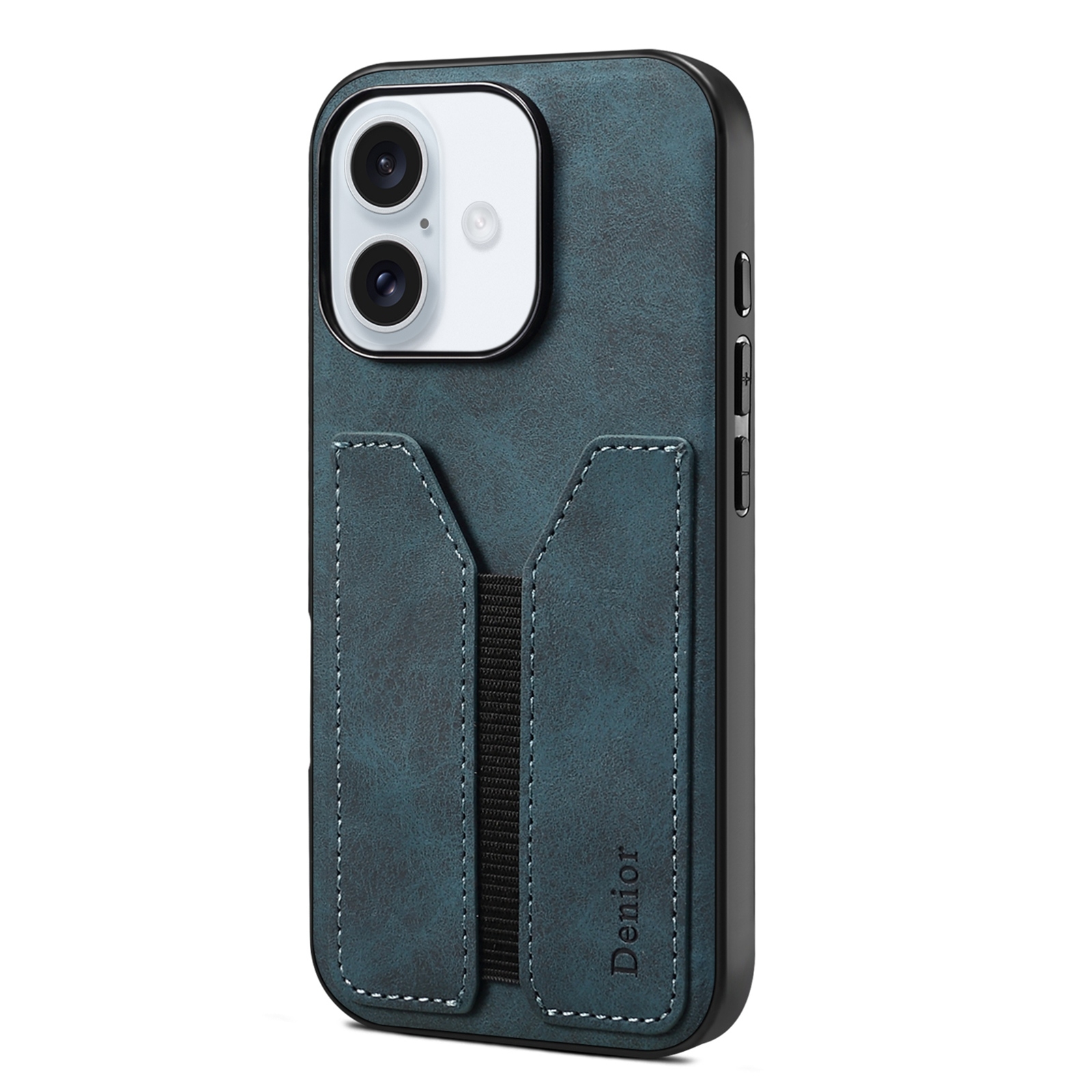 For iPhone 16 Denior D07 DV Elastic Card Slot PU Back Cover Phone Case(Blue)