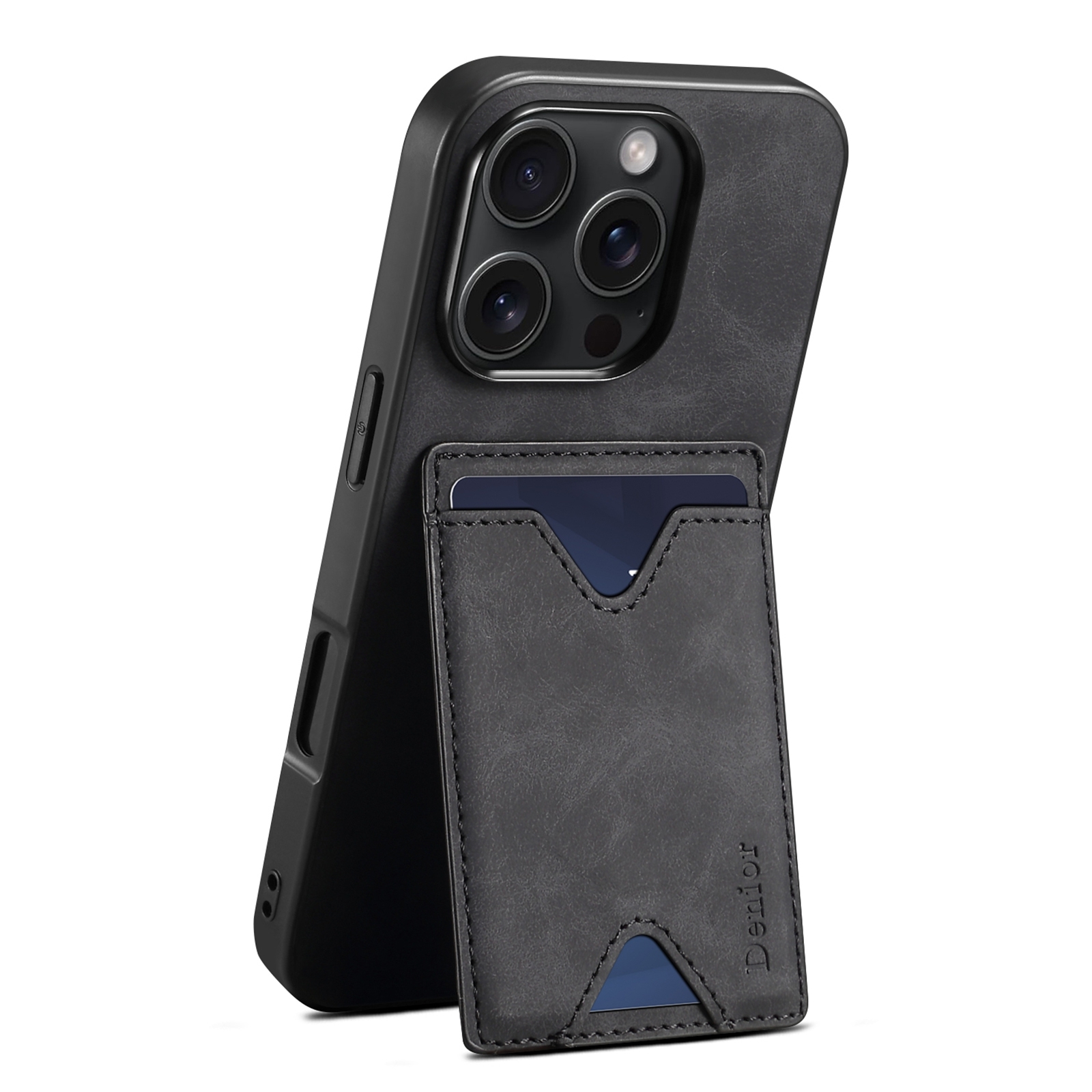 For iPhone 16 Pro Max Denior D06 PU Back Cover Card Slot Holder Phone Case(Black) For iPhone 16 Pro Max Denior D06 PU Back Cover Card Slot Holder Phone Case(Black)