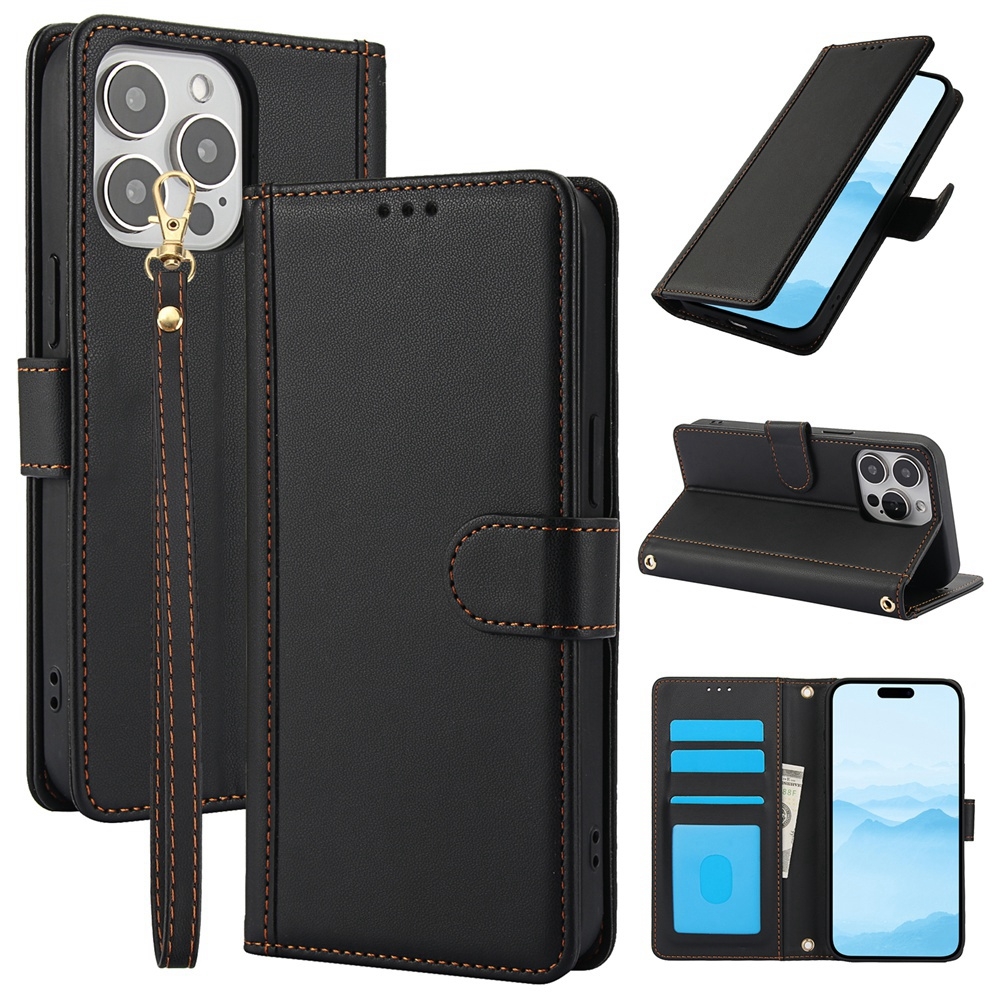 For iPhone 12 Pro Max Skin Feel Pure Color Card Slots Leather Phone Case with Dual Lanyard(Black) For iPhone 12 Pro Max Skin Feel Pure Color Card Slots Leather Phone Case with Dual Lanyard(Black)
