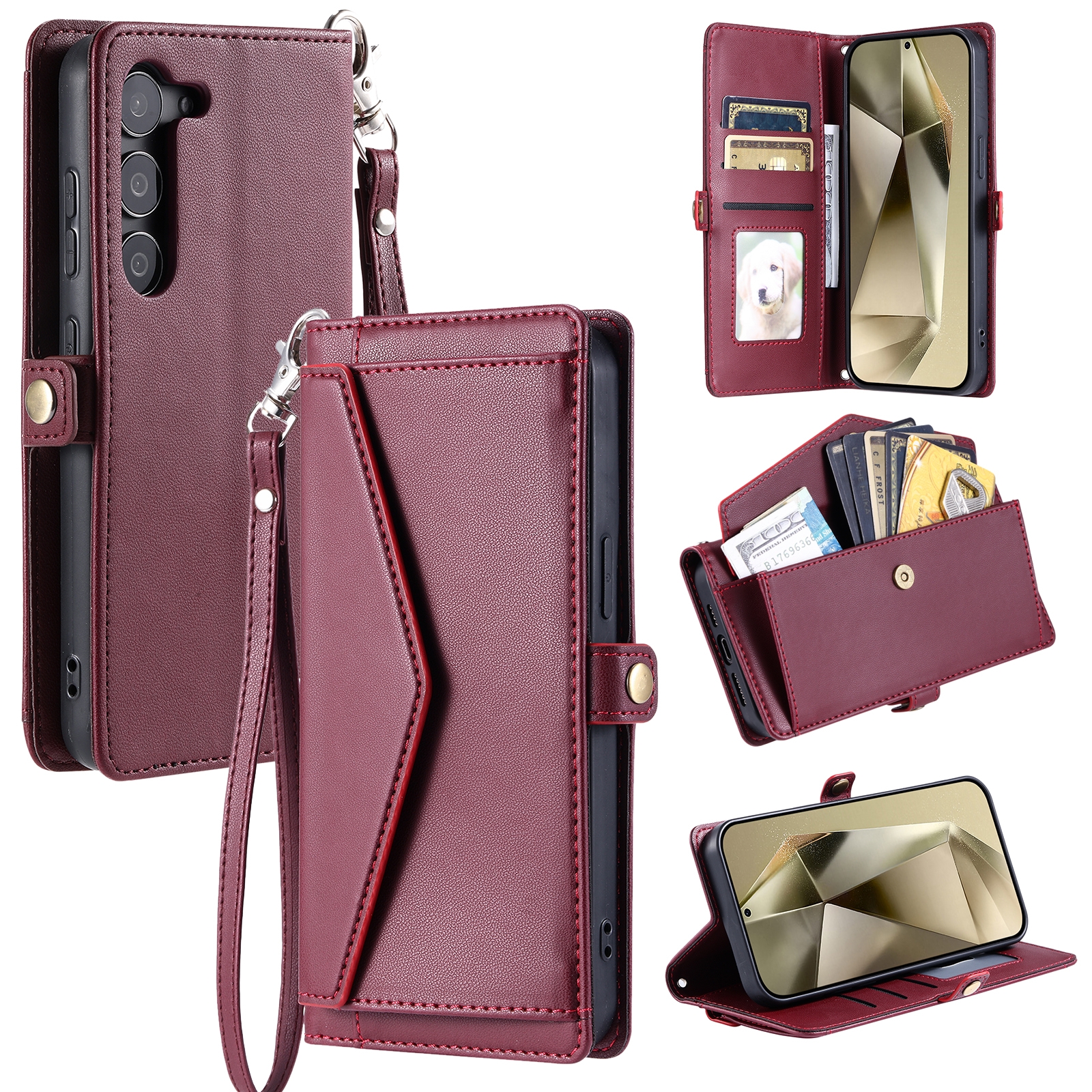 For Samsung Galaxy S23 5G Wallet Multi-card Slot Leather Phone Case with Lanyard(Wine Red) For Samsung Galaxy S23 5G Wallet Multi-card Slot Leather Phone Case with Lanyard(Wine Red)