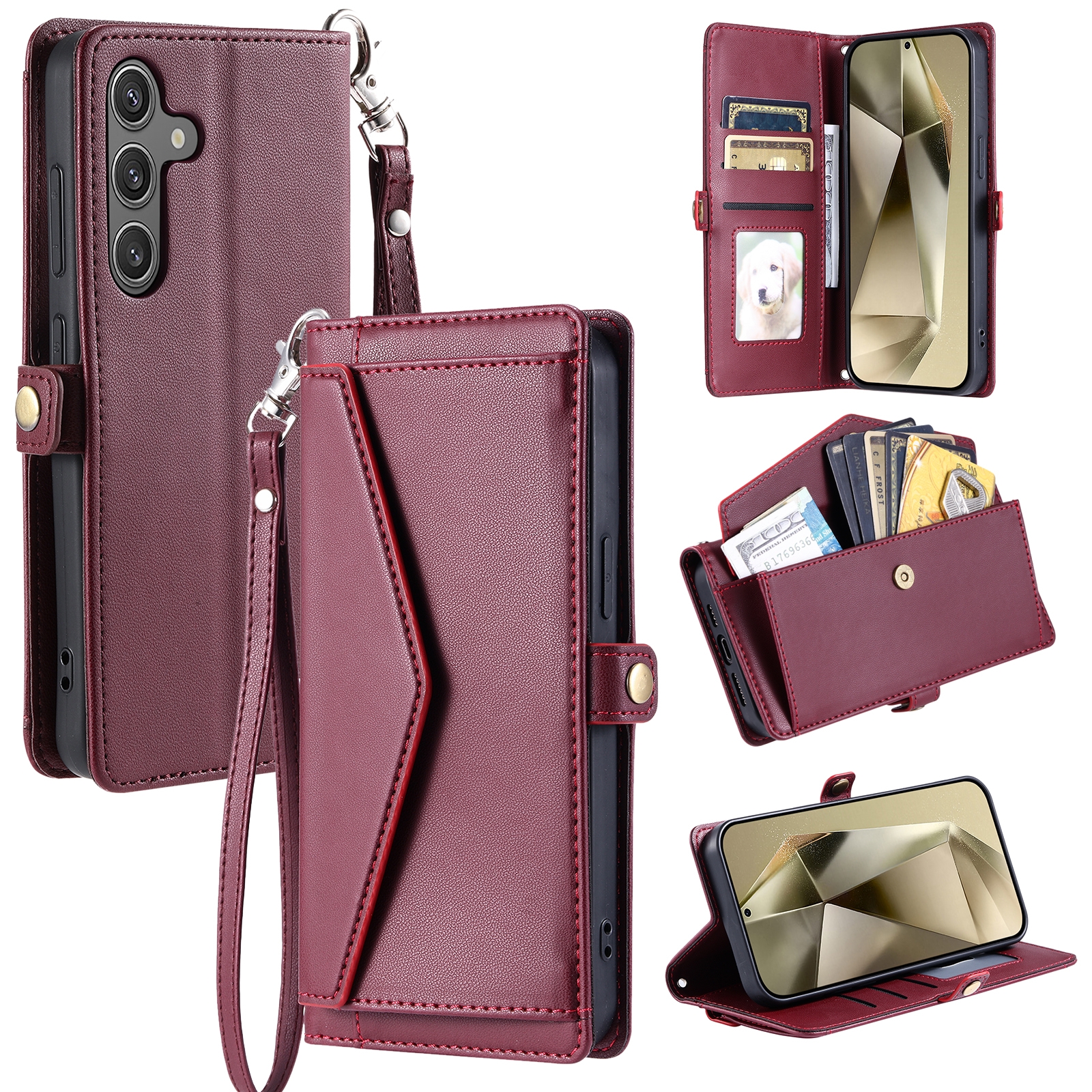 For Samsung Galaxy S24 5G Wallet Multi-card Slot Leather Phone Case with Lanyard(Wine Red) For Samsung Galaxy S24 5G Wallet Multi-card Slot Leather Phone Case with Lanyard(Wine Red)