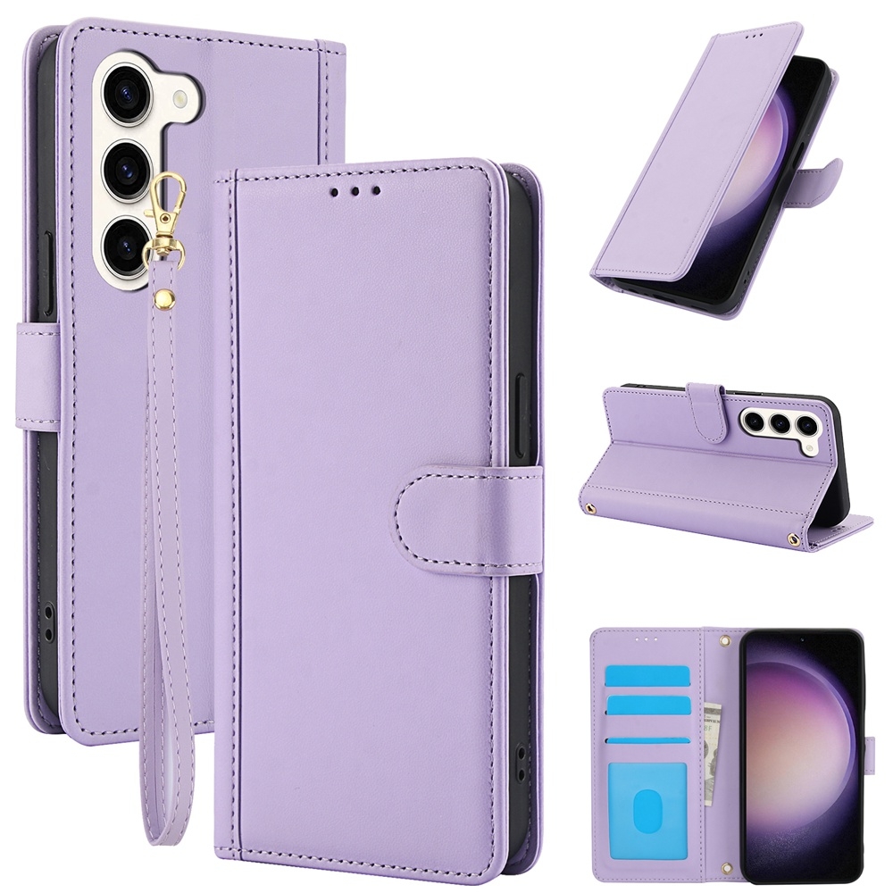 For Samsung Galaxy S23+ 5G Skin Feel Pure Color Card Slots Leather Phone Case with Dual Lanyard(Purple) For Samsung Galaxy S23+ 5G Skin Feel Pure Color Card Slots Leather Phone Case with Dual Lanyard(Purple)