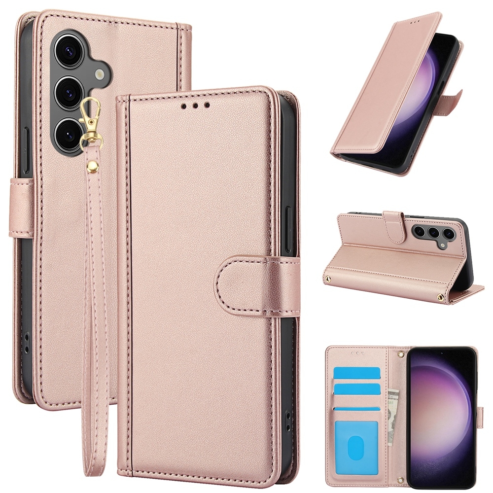 For Samsung Galaxy S25+ 5G Skin Feel Pure Color Card Slots Leather Phone Case with Dual Lanyard(Rose Gold) For Samsung Galaxy S25+ 5G Skin Feel Pure Color Card Slots Leather Phone Case with Dual Lanyard(Rose Gold)