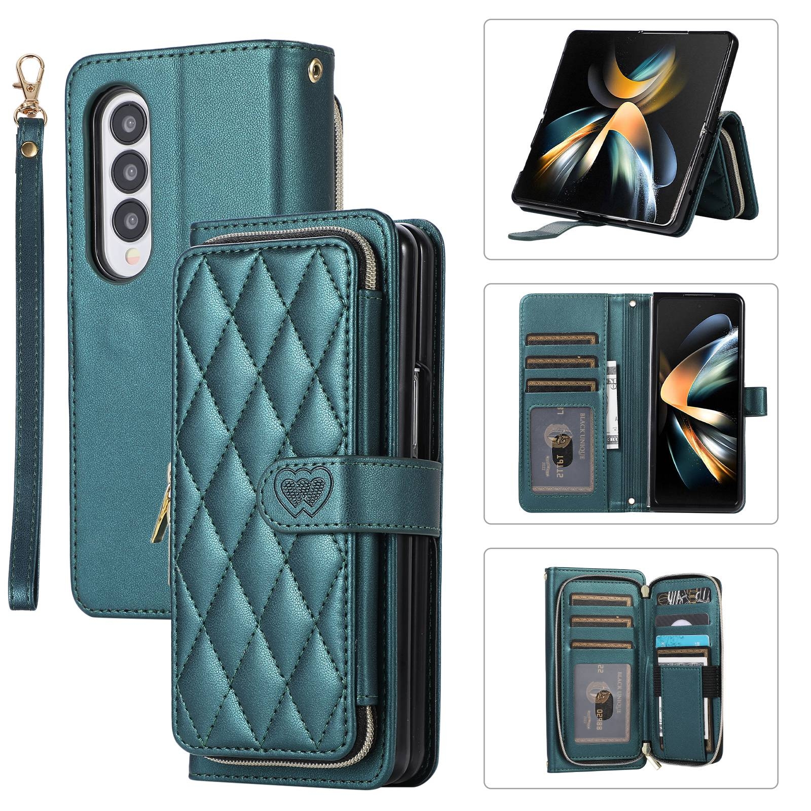 For Samsung Galaxy Z Fold4 Rhombic Full Zipper Wallet Leather Phone Case(Green) For Samsung Galaxy Z Fold4 Rhombic Full Zipper Wallet Leather Phone Case(Green)