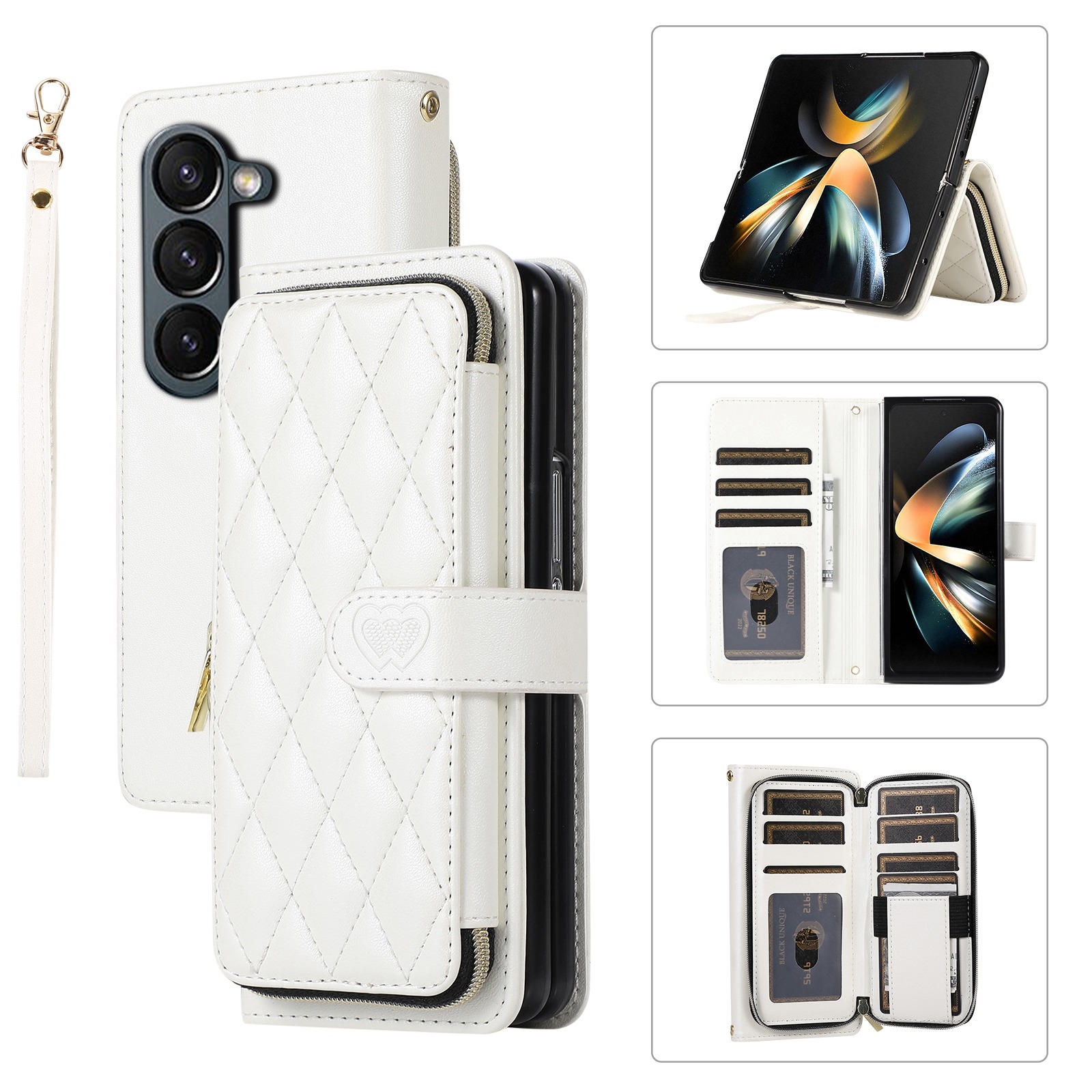 For Samsung Galaxy Z Fold6 Rhombic Full Zipper Wallet Leather Phone Case(White) For Samsung Galaxy Z Fold6 Rhombic Full Zipper Wallet Leather Phone Case(White)
