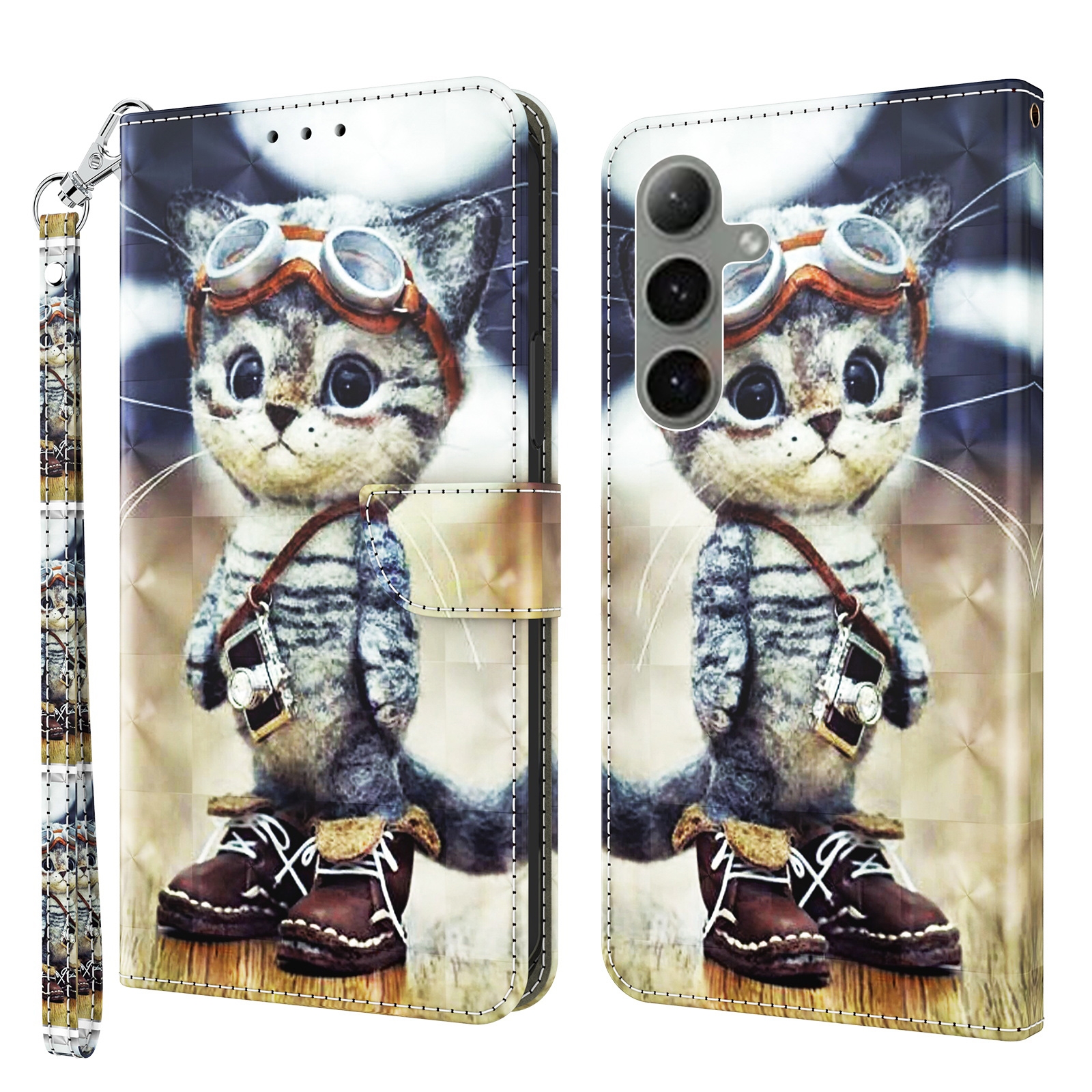 For Samsung Galaxy S24 FE 5G 3D Painted Leather Phone Case(Naughty Cat) For Samsung Galaxy S24 FE 5G 3D Painted Leather Phone Case(Naughty Cat)