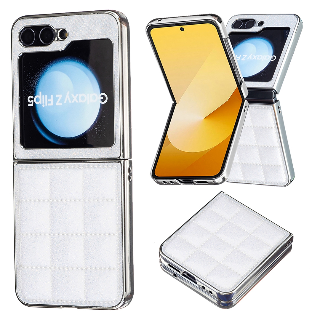 For Samsung Galaxy Z Flip5 Electroplating Square Glitter PU Phone Case(White) For Samsung Galaxy Z Flip5 Electroplating Square Glitter PU Phone Case(White)