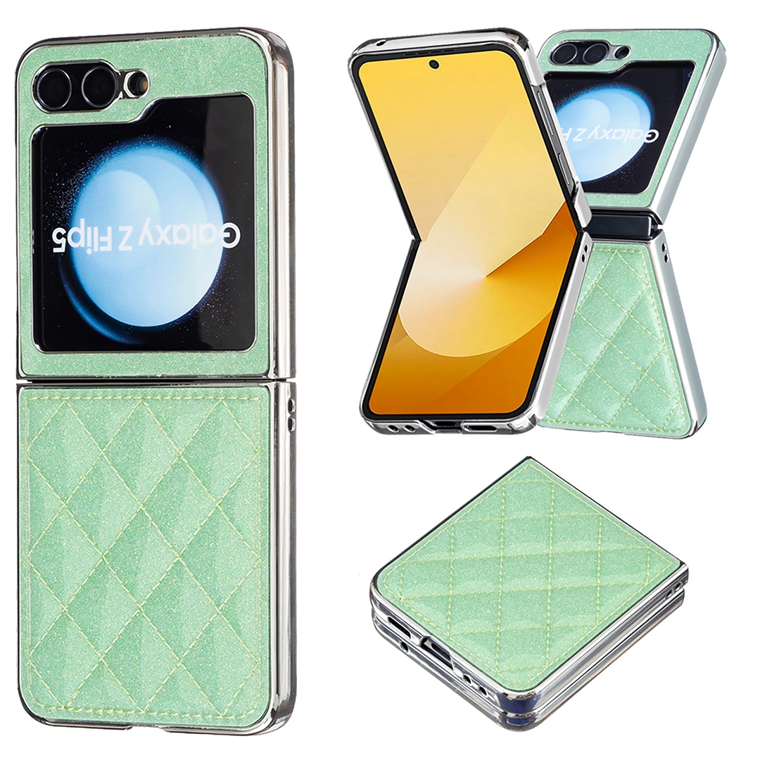 For Samsung Galaxy Z Flip5 Electroplating Rhombic Glitter PU Phone Case(Green) For Samsung Galaxy Z Flip5 Electroplating Rhombic Glitter PU Phone Case(Green)