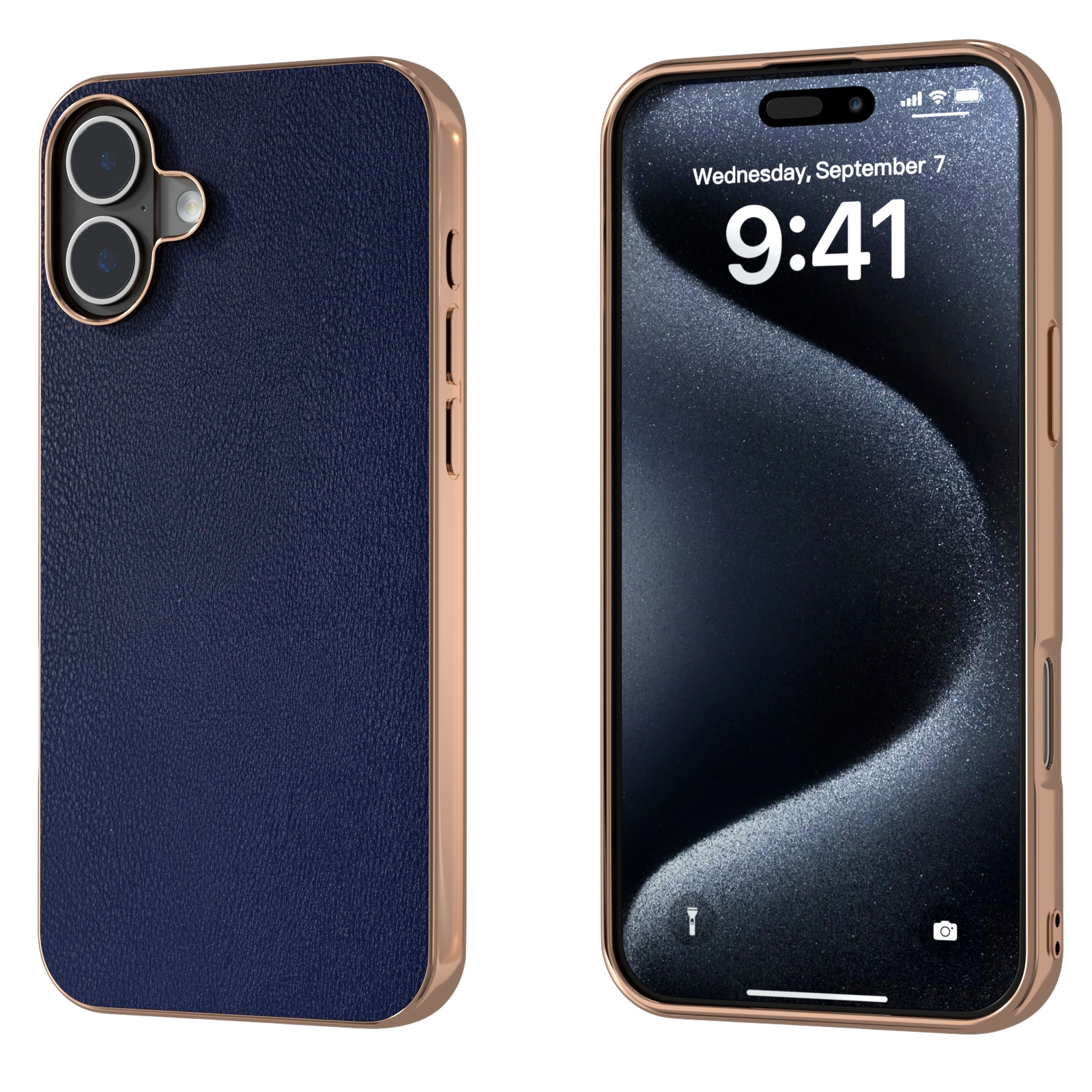 For iPhone 16 PU Leather Electroplating Frame Full Coverage Phone Case(Dark Blue) For iPhone 16 PU Leather Electroplating Frame Full Coverage Phone Case(Dark Blue)