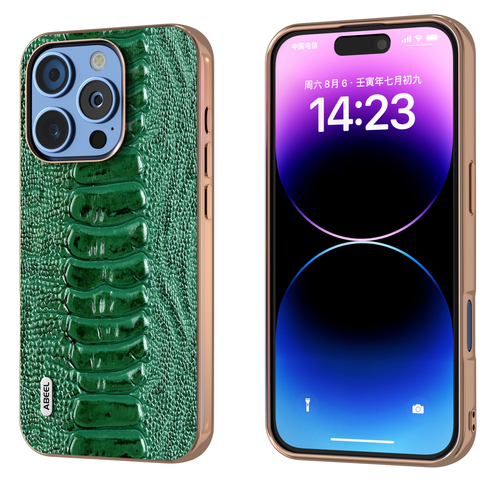 For iPhone 16 Pro Max ABEEL Electroplating Frame Genuine Leather Weilai Series Phone Case(Green) For iPhone 16 Pro Max ABEEL Electroplating Frame Genuine Leather Weilai Series Phone Case(Green)