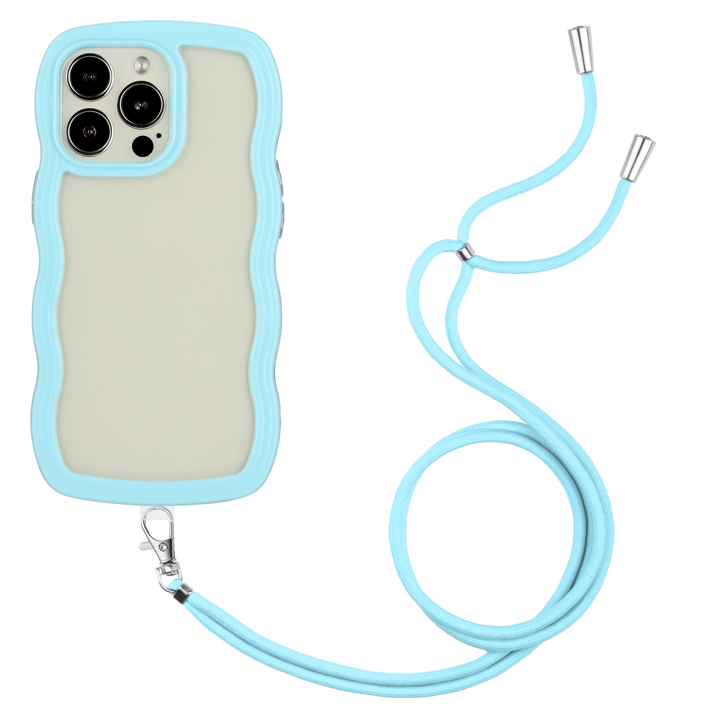 For iPhone 16 Pro Candy Color Wave TPU Clear PC Phone Case with Lanyard(Blue) For iPhone 16 Pro Candy Color Wave TPU Clear PC Phone Case with Lanyard(Blue)