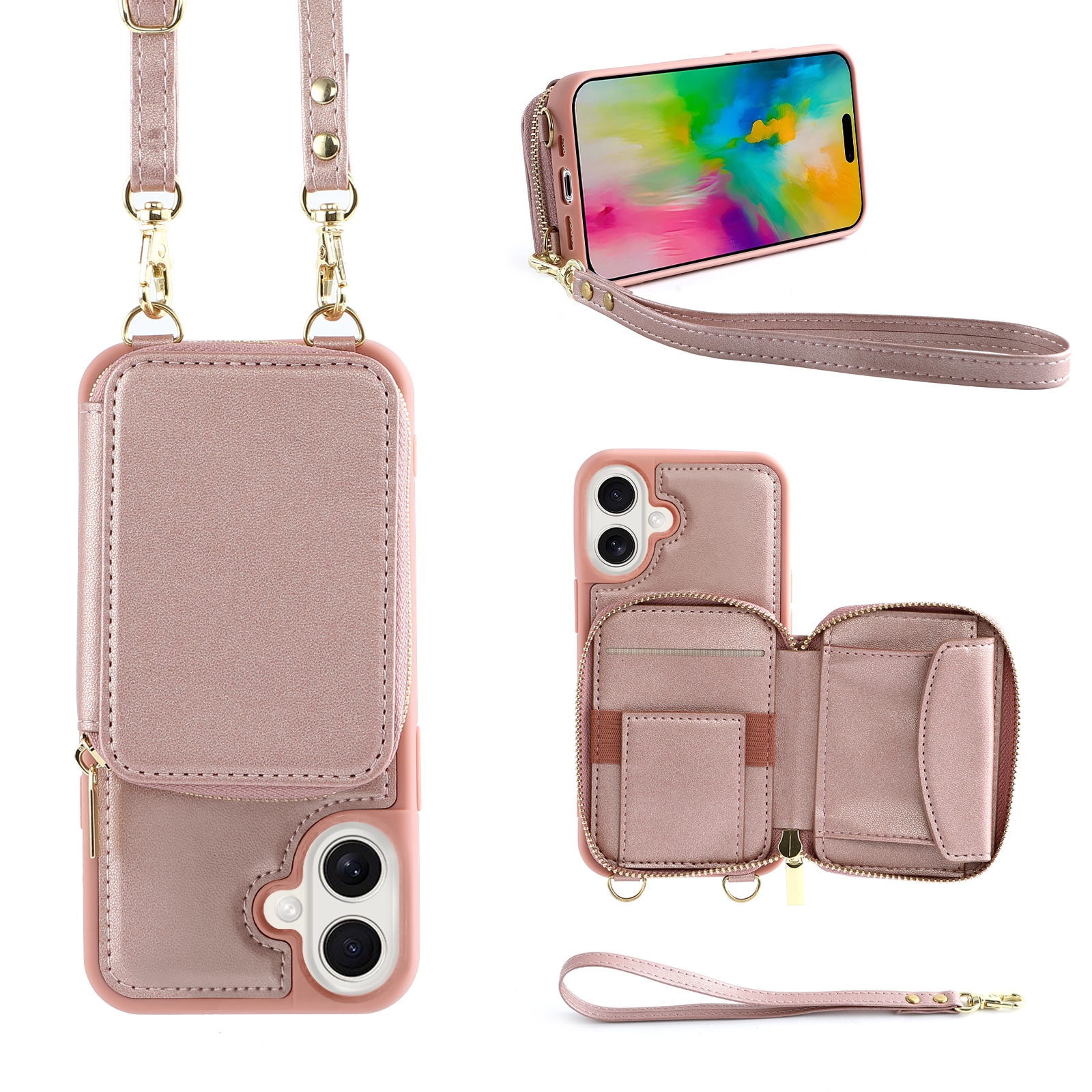 For iPhone 16 Pro Max Crossbody Zipper Wallet Bag Leather Phone Case with Lanyard(White) For iPhone 16 Pro Max Crossbody Zipper Wallet Bag Leather Phone Case with Lanyard(White)