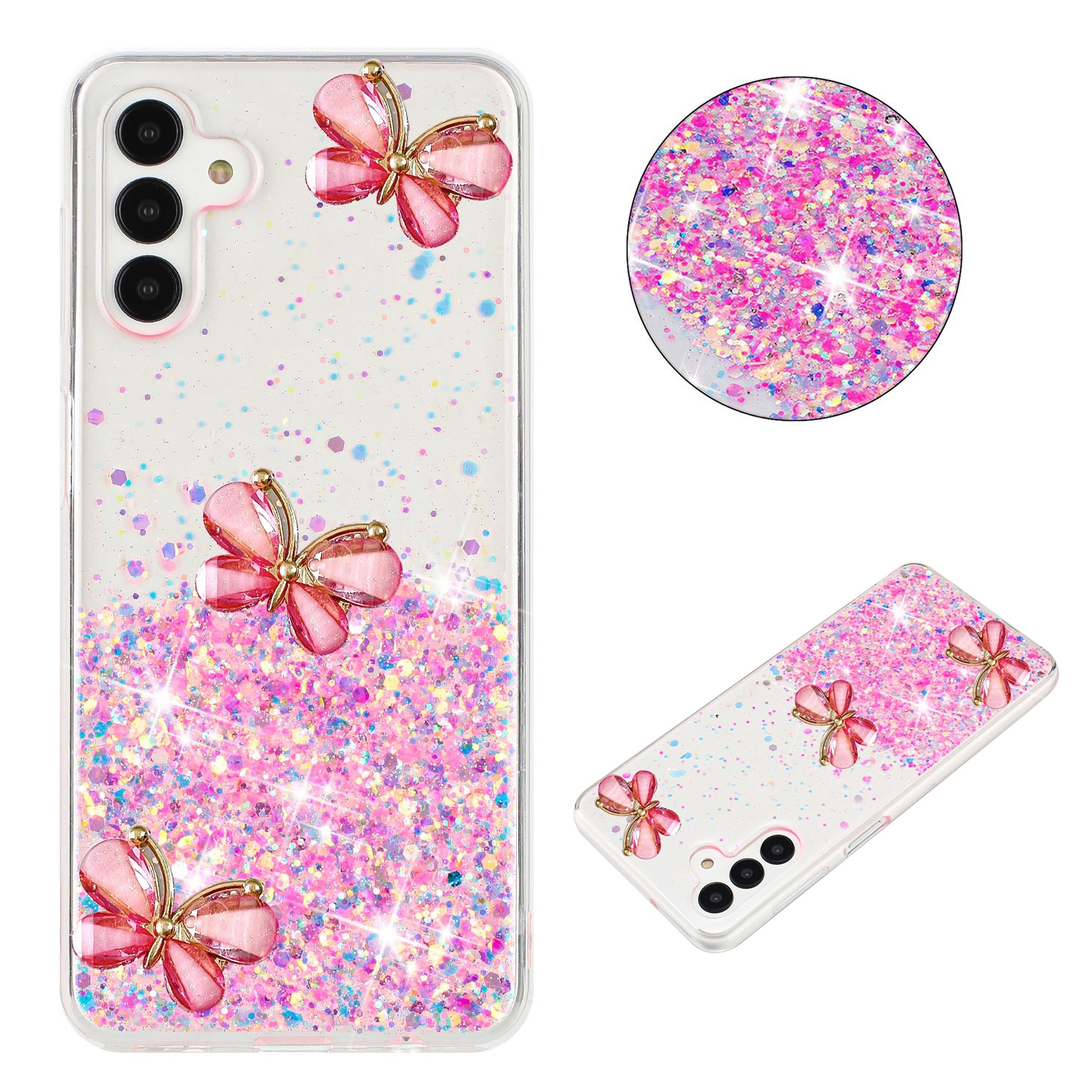 For Samsung Galaxy S24 FE 5G Luminous Starry Sky Glitter Butterfly TPU Phone Case(Pink) For Samsung Galaxy S24 FE 5G Luminous Starry Sky Glitter Butterfly TPU Phone Case(Pink)