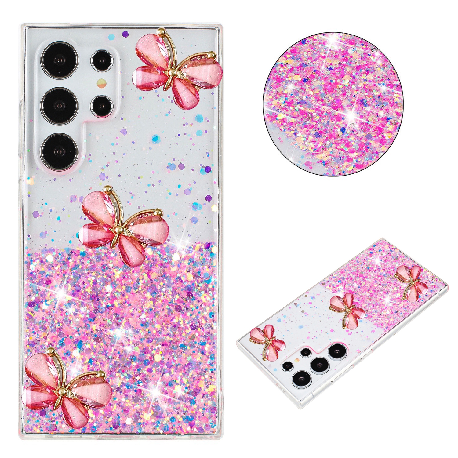 For Samsung Galaxy S24 Ultra 5G Luminous Starry Sky Glitter Butterfly TPU Phone Case(Pink) For Samsung Galaxy S24 Ultra 5G Luminous Starry Sky Glitter Butterfly TPU Phone Case(Pink)