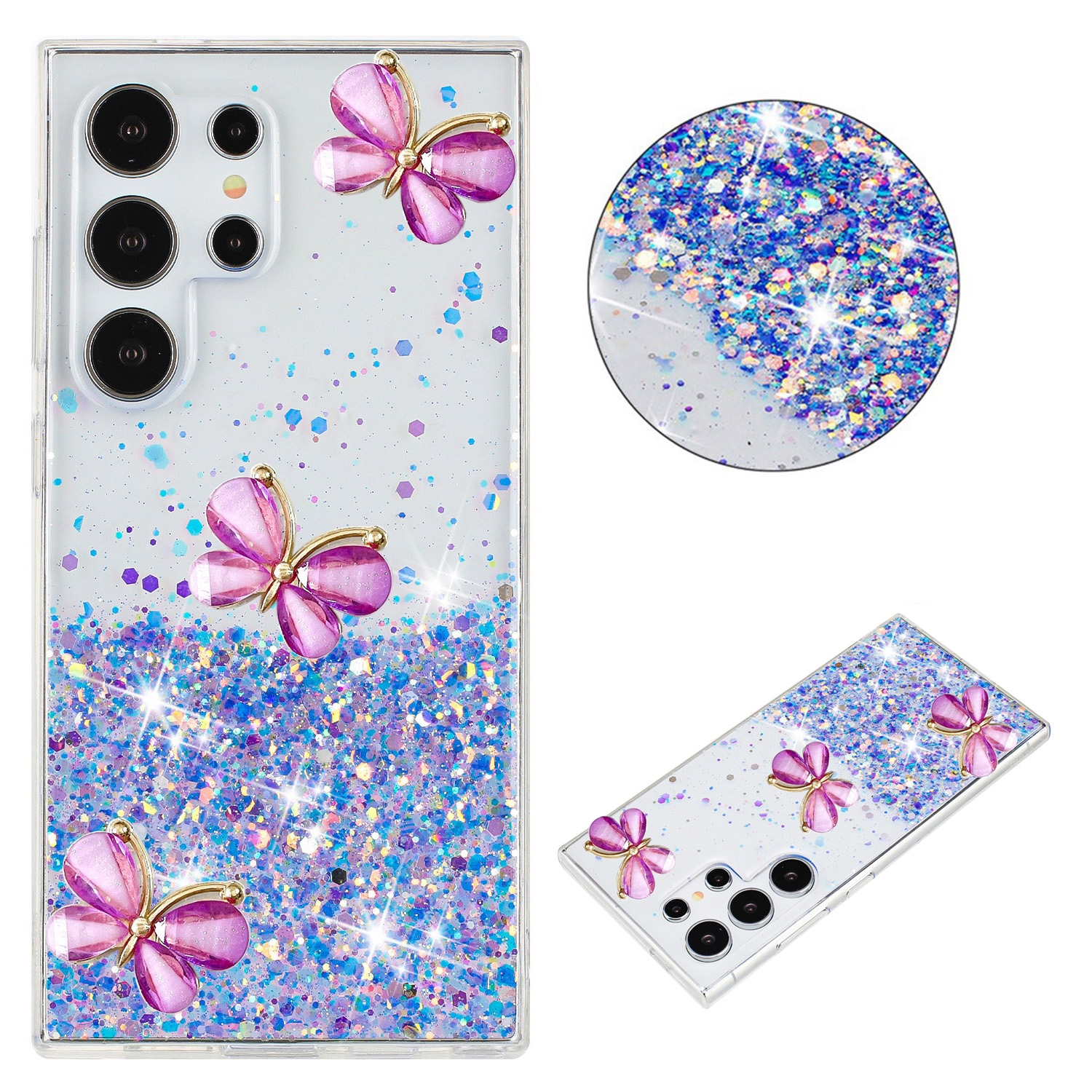 For Samsung Galaxy S23 Ultra 5G Luminous Starry Sky Glitter Butterfly TPU Phone Case(Purple) For Samsung Galaxy S23 Ultra 5G Luminous Starry Sky Glitter Butterfly TPU Phone Case(Purple)