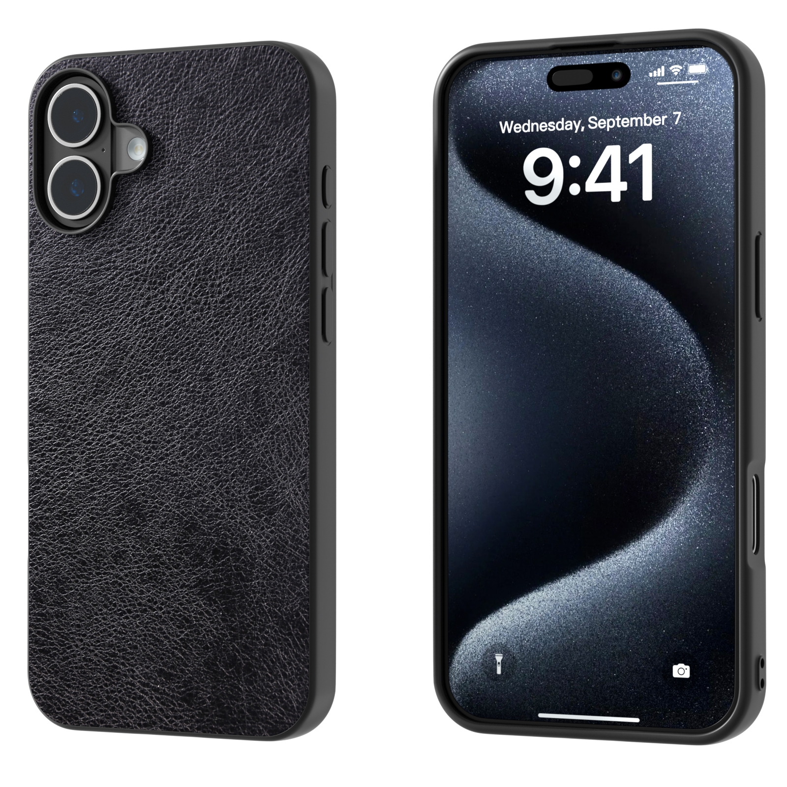 For iPhone 16 Plus Dual Color Lichi Texture PU Phone Case(Black) For iPhone 16 Plus Dual Color Lichi Texture PU Phone Case(Black)