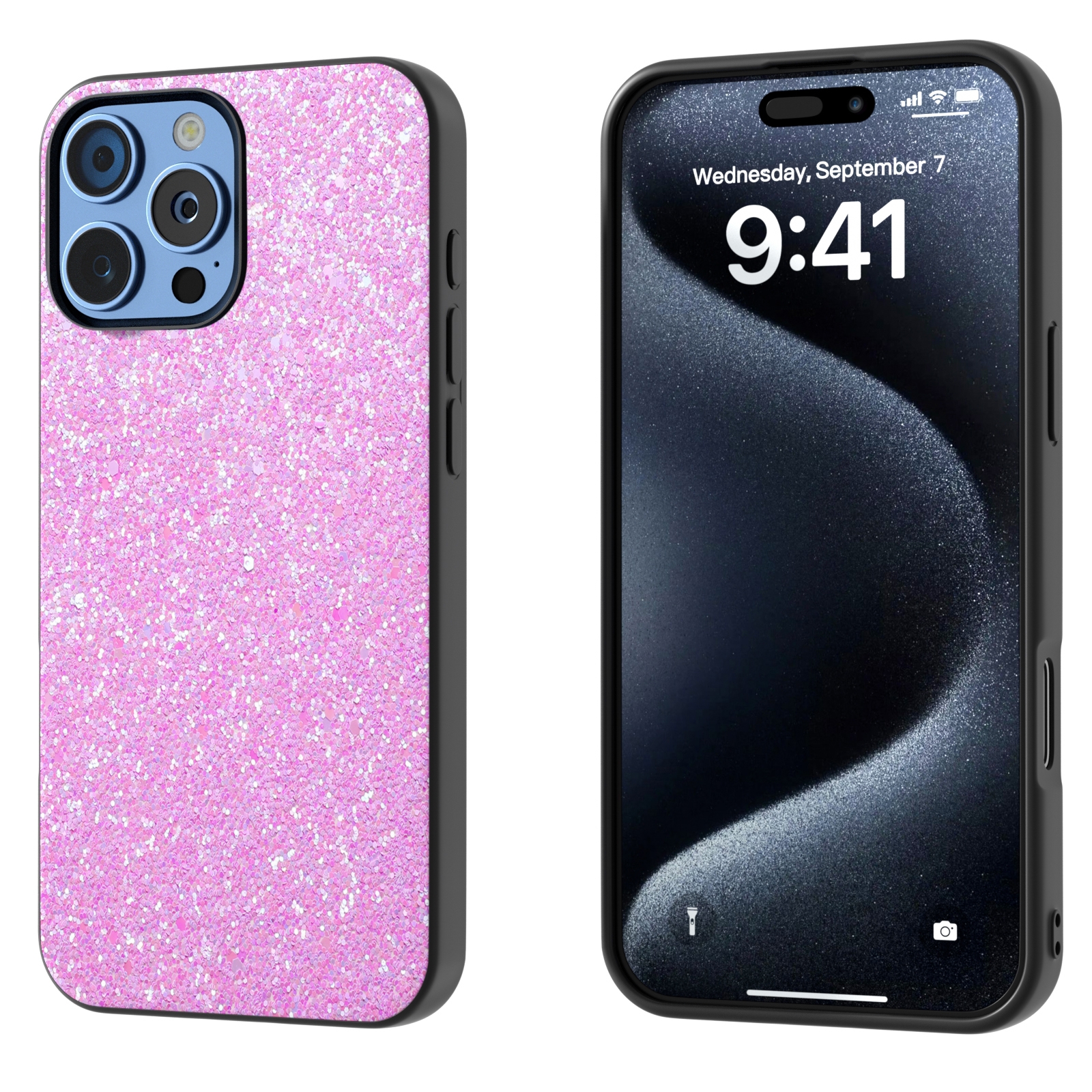For iPhone 16 Pro Black Frame Colorful Glitter Phone Case(Dark Pink) For iPhone 16 Pro Black Frame Colorful Glitter Phone Case(Dark Pink)