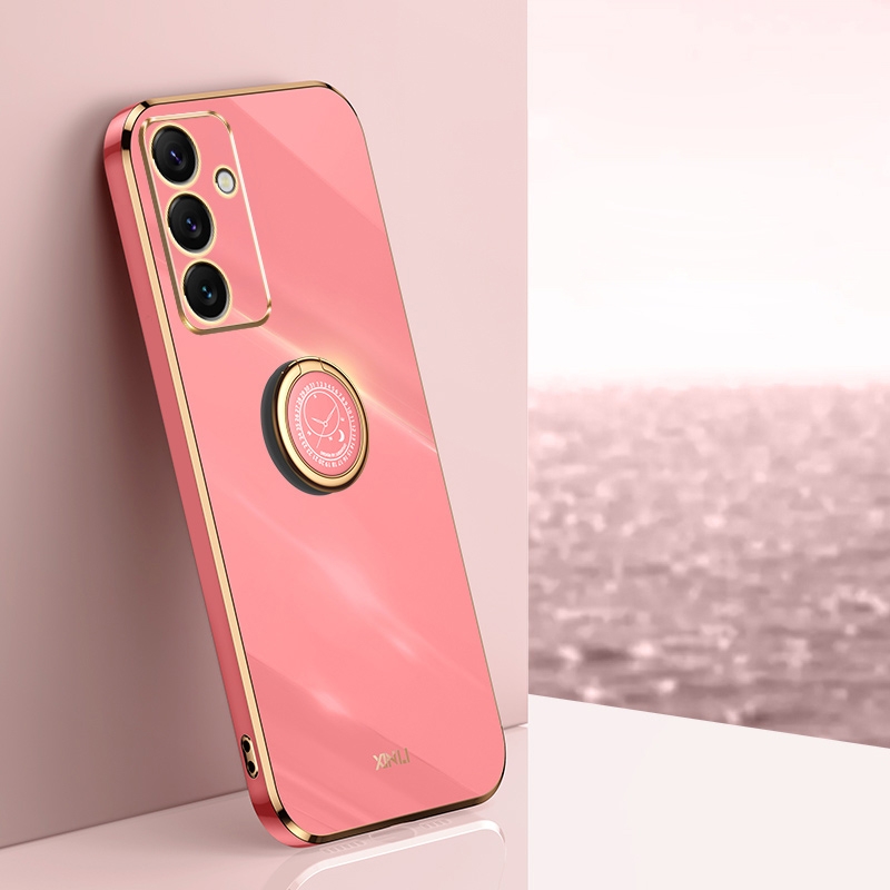 For Samsung Galaxy S24 FE 5G XINLI Straight 6D Plating Gold Edge TPU Shockproof Case with Ring Holder(Hawthorn Red) For Samsung Galaxy S24 FE 5G XINLI Straight 6D Plating Gold Edge TPU Shockproof Case with Ring Holder(Hawthorn Red)