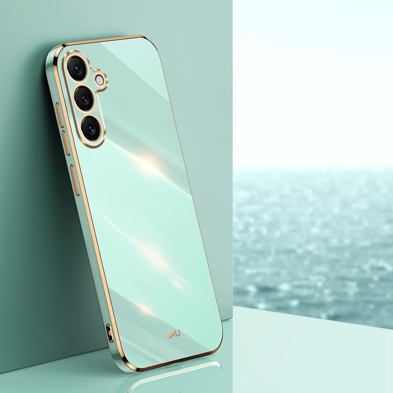 For Samsung Galaxy S25 5G XINLI Straight 6D Plating Gold Edge TPU Phone Case(Mint Green) For Samsung Galaxy S25 5G XINLI Straight 6D Plating Gold Edge TPU Phone Case(Mint Green)