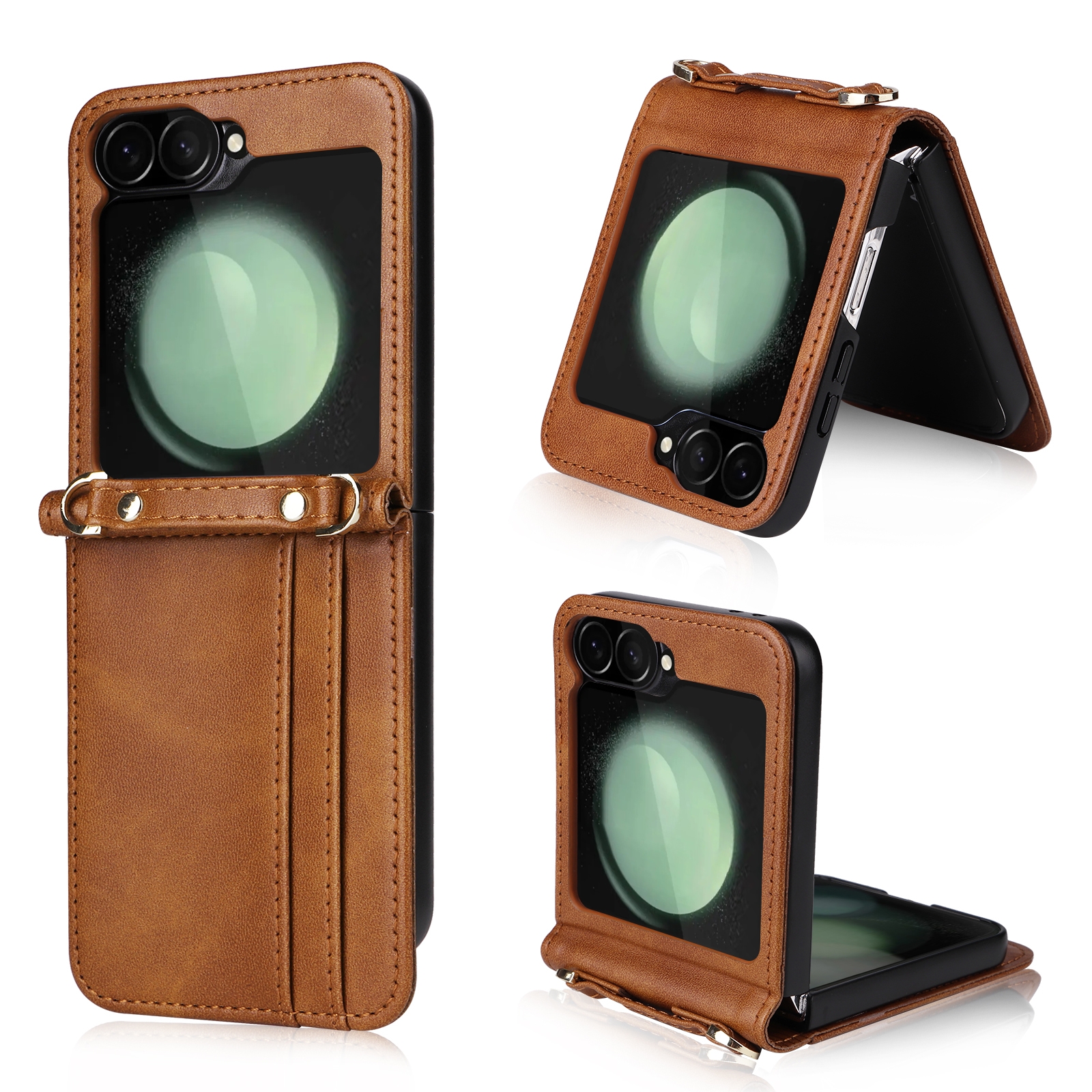 For Samsung Galaxy Z Flip6 Crossbody Folding Phone Case(Brown)
