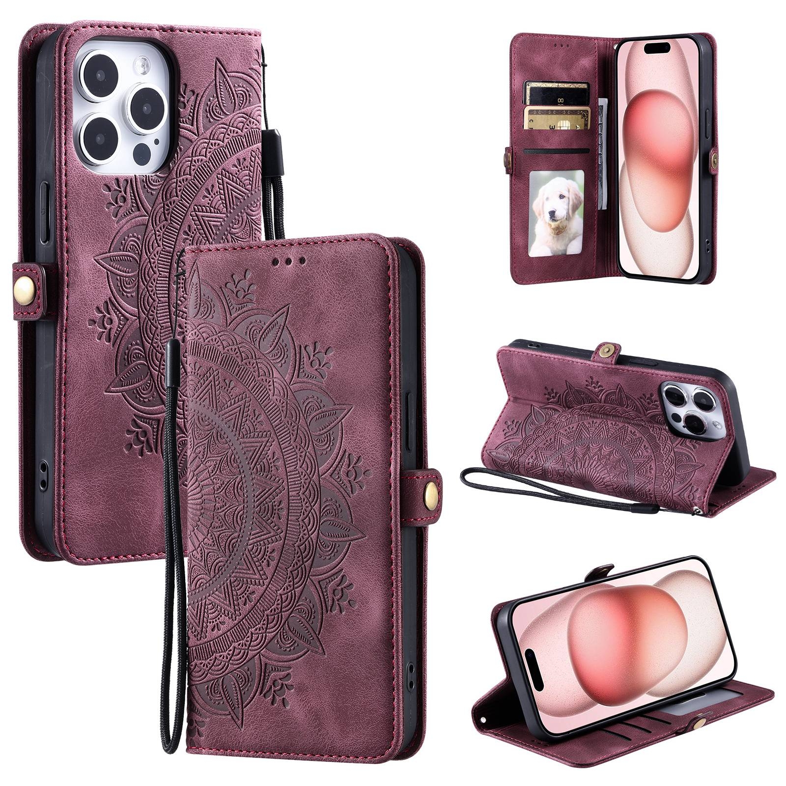 For iPhone 14 Pro Max Skin Feel Totem Embossed Leather Phone Case(Wine Red) For iPhone 14 Pro Max Skin Feel Totem Embossed Leather Phone Case(Wine Red)