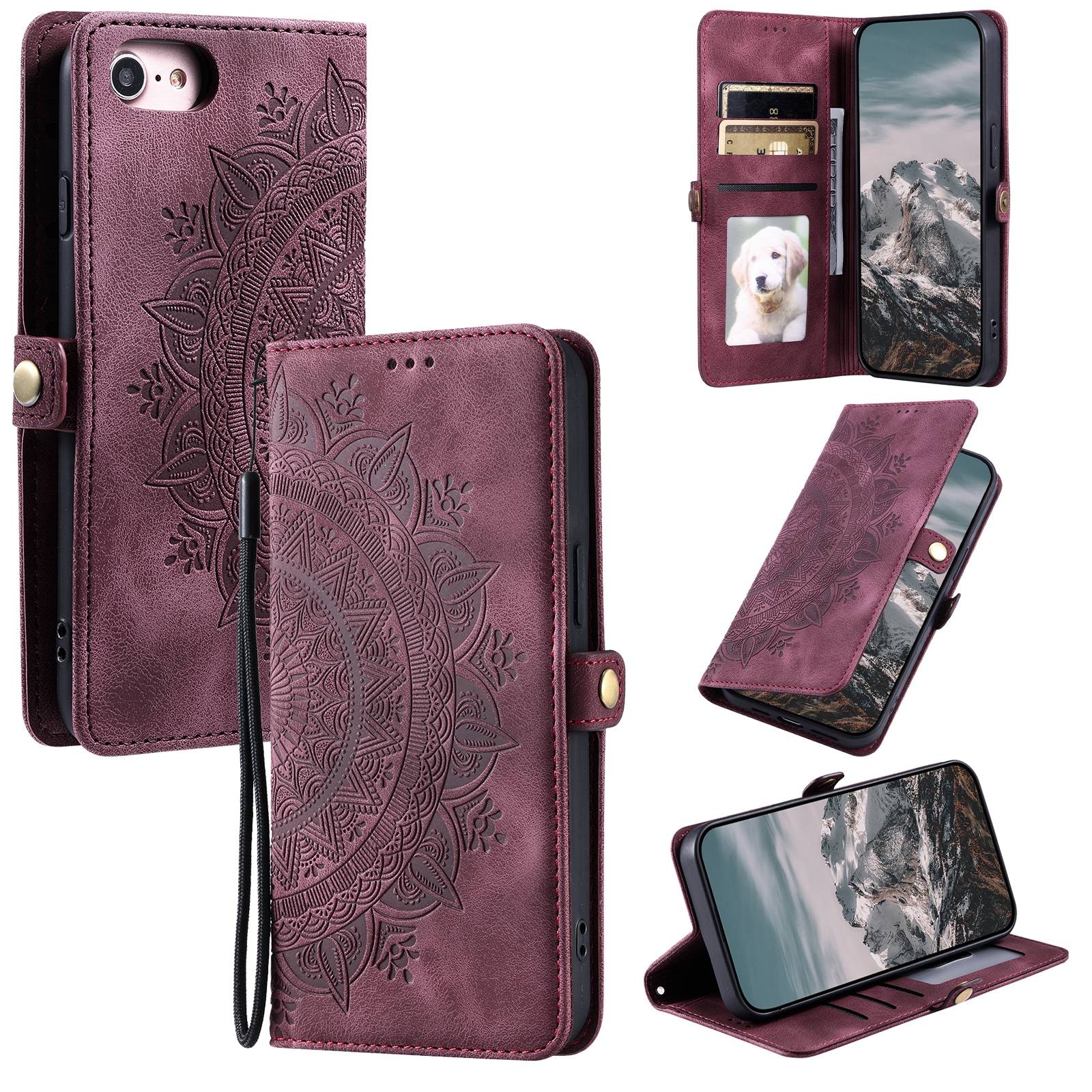 For iPhone 7 / 8 / SE 2022 Skin Feel Totem Embossed Leather Phone Case(Wine Red) For iPhone 7 / 8 / SE 2022 Skin Feel Totem Embossed Leather Phone Case(Wine Red)