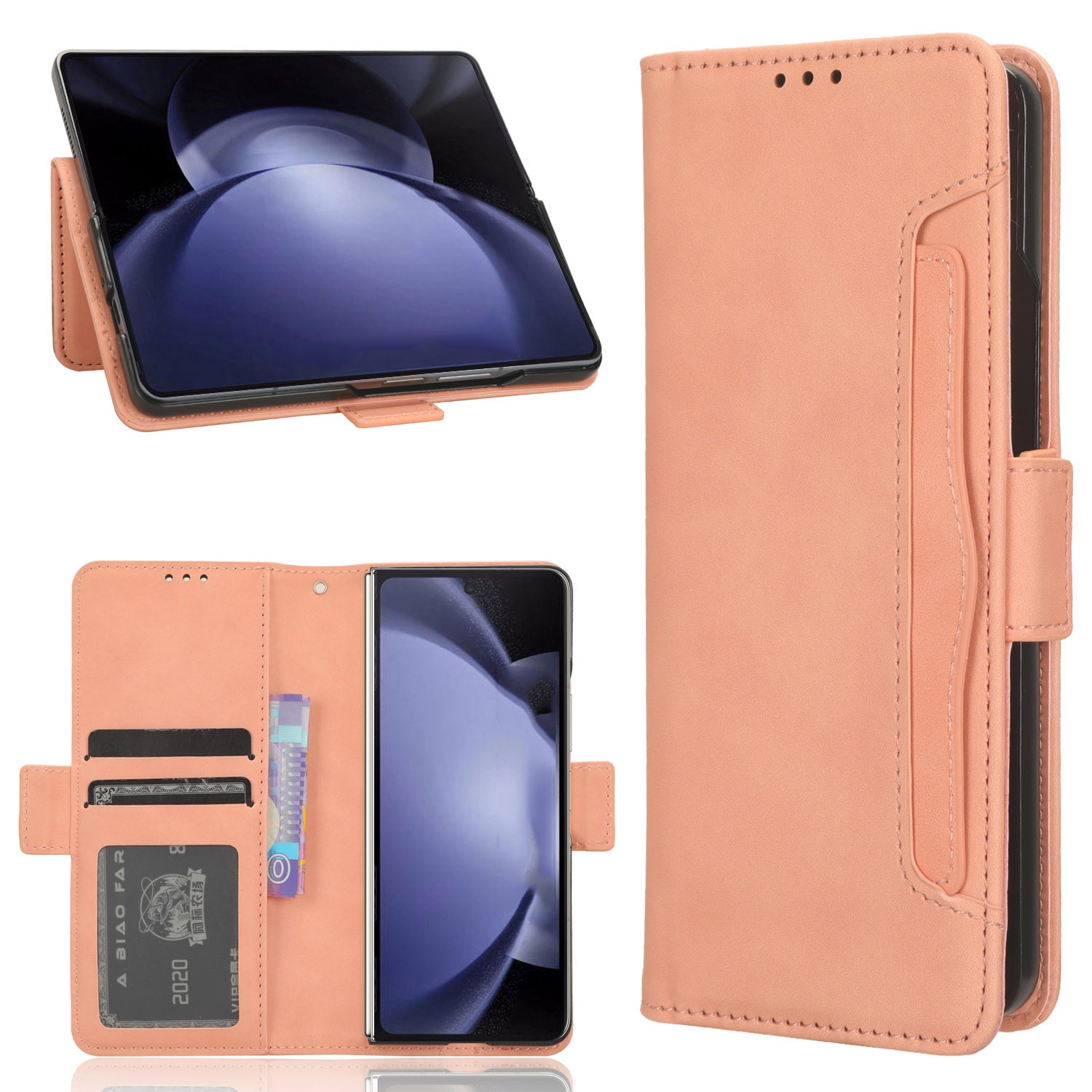 For Samsung Galaxy Z Fold6 Skin Feel Calf Texture Card Slots Leather Phone Case(Pink) For Samsung Galaxy Z Fold6 Skin Feel Calf Texture Card Slots Leather Phone Case(Pink)