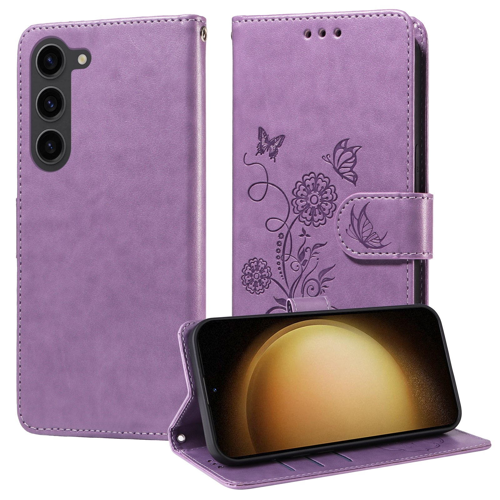 For Samsung Galaxy S23 5G Embossed Butterfly Flowers Leather Phone Case(Purple) For Samsung Galaxy S23 5G Embossed Butterfly Flowers Leather Phone Case(Purple)