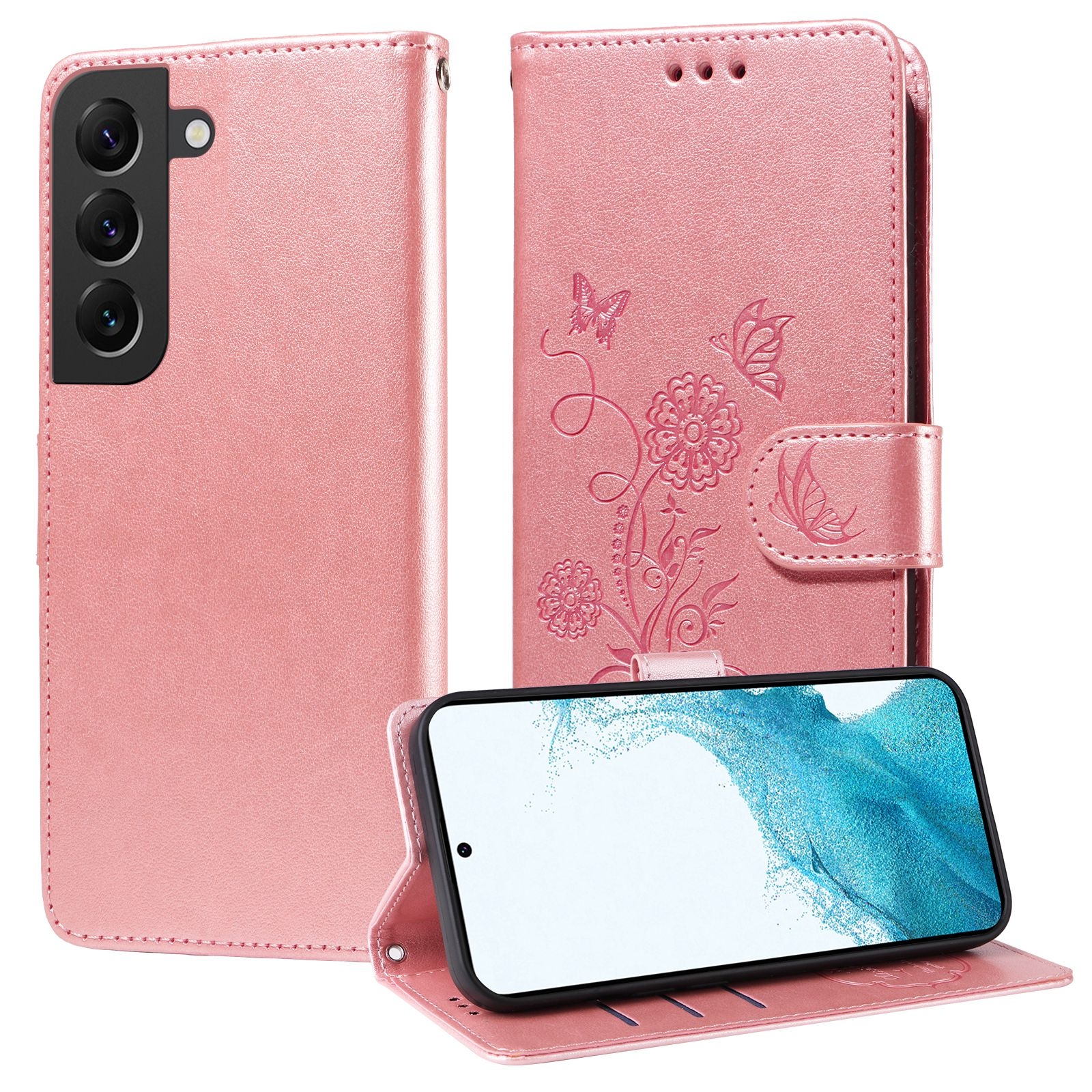 For Samsung Galaxy S21 5G Embossed Butterfly Flowers Leather Phone Case(Rose Gold) For Samsung Galaxy S21 5G Embossed Butterfly Flowers Leather Phone Case(Rose Gold)