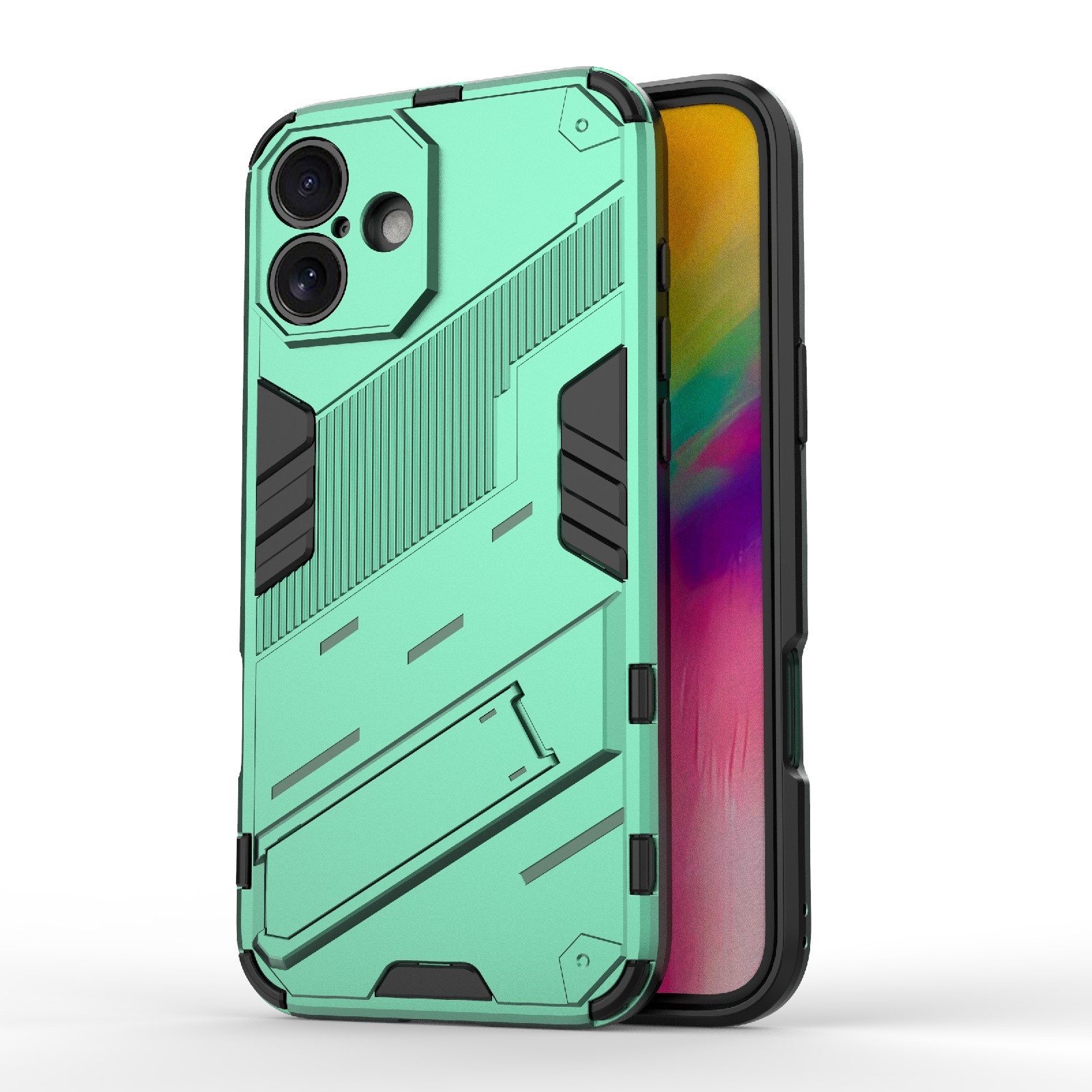 For iPhone 16 Punk Armor 2 in 1 PC + TPU Phone Case with Holder(Green) For iPhone 16 Punk Armor 2 in 1 PC + TPU Phone Case with Holder(Green)