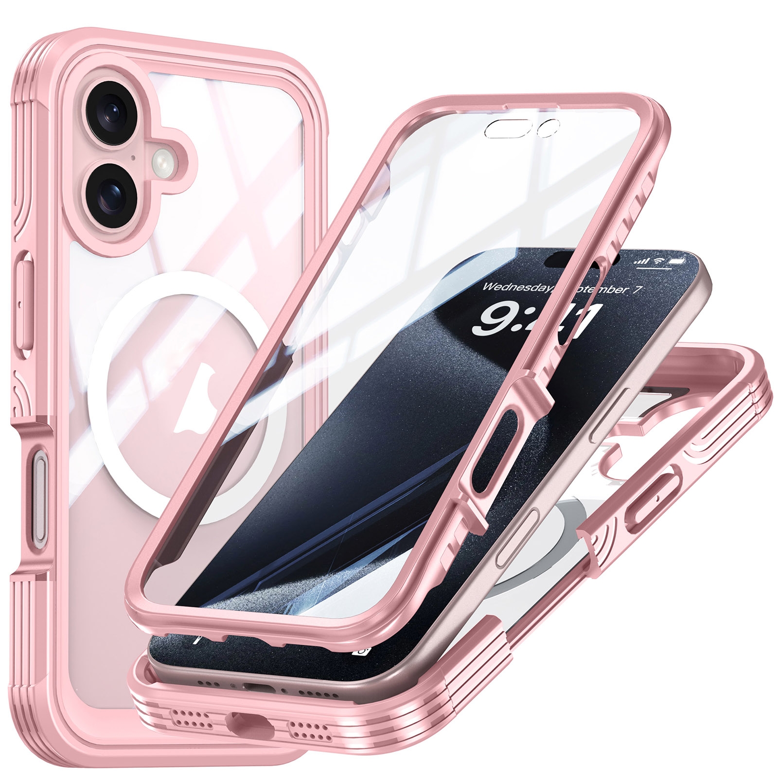 For iPhone 16 Plus Tempered Glass MagSafe Phone Case(Pink) For iPhone 16 Plus Tempered Glass MagSafe Phone Case(Pink)