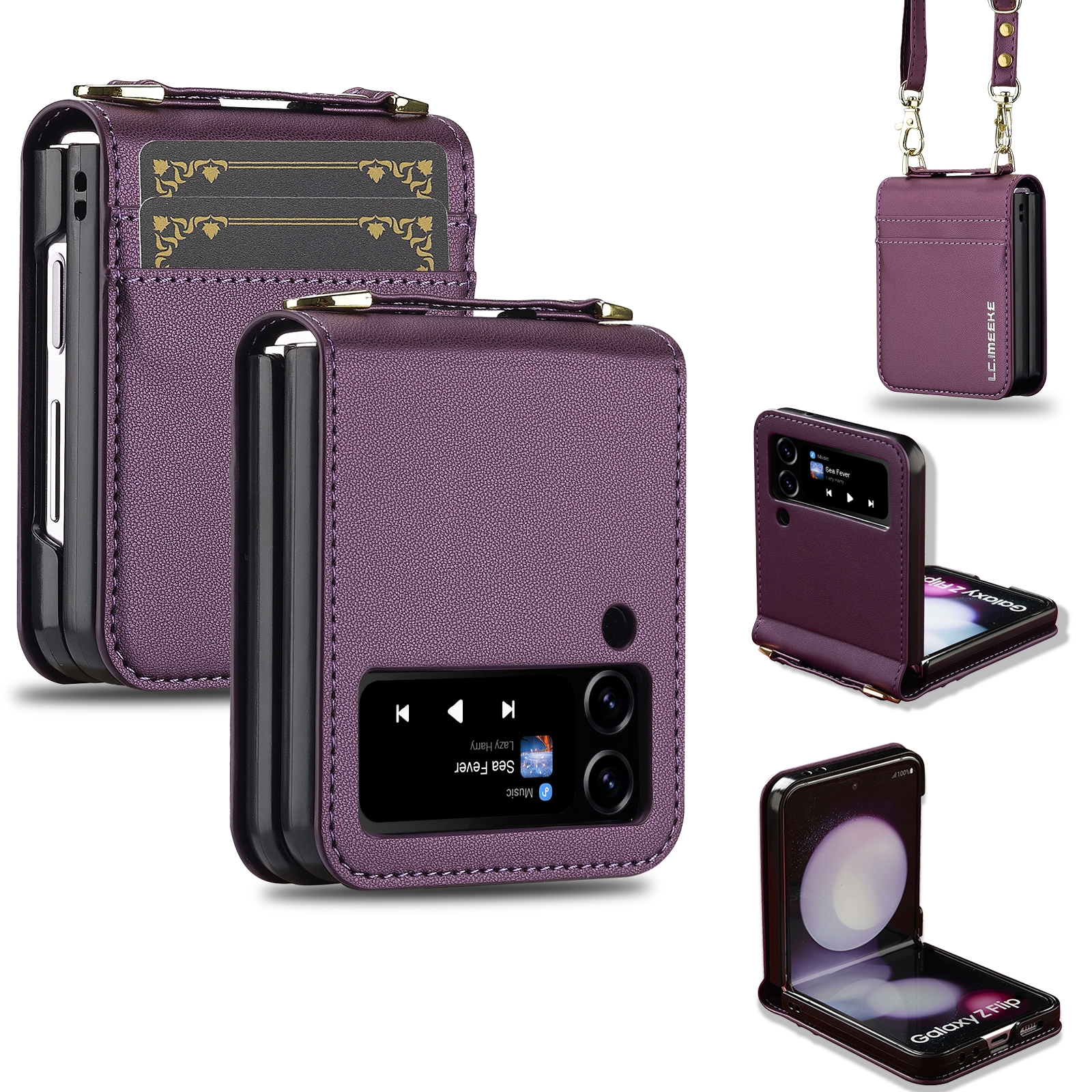For Samsung Galaxy Z Flip4 5G LC.IMEEKE L1 Series Frosted Fine Texture PU Phone Case with Lanyard(Purple) For Samsung Galaxy Z Flip4 5G LC.IMEEKE L1 Series Frosted Fine Texture PU Phone Case with Lanyard(Purple)