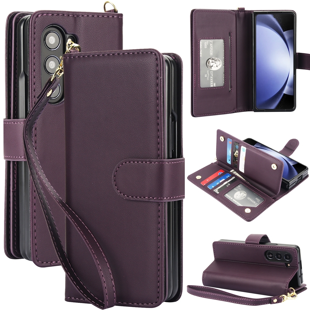 For Samsung Galaxy Z Fold5 Multi-Card Wallet RFID Leather Phone Case(Dark Purple) For Samsung Galaxy Z Fold5 Multi-Card Wallet RFID Leather Phone Case(Dark Purple)