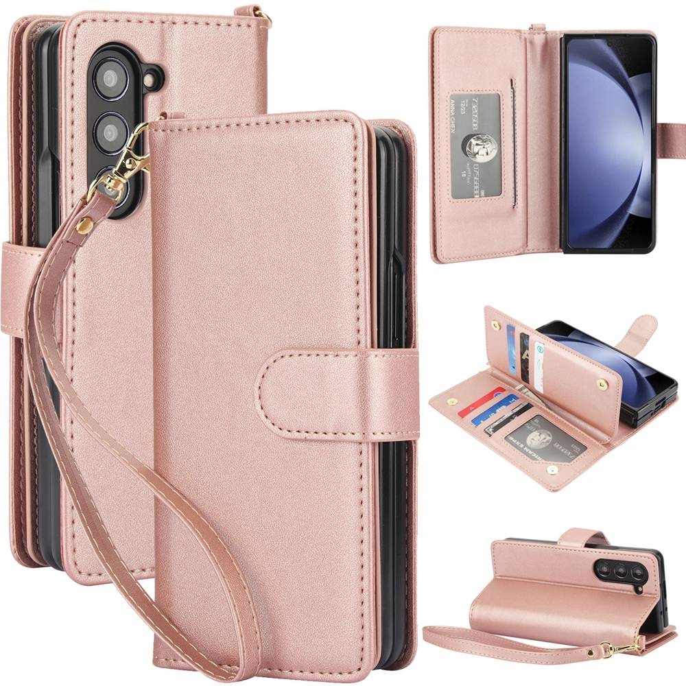 For Samsung Galaxy Z Fold4 Multi-Card Wallet RFID Leather Phone Case(Rose Gold) For Samsung Galaxy Z Fold4 Multi-Card Wallet RFID Leather Phone Case(Rose Gold)