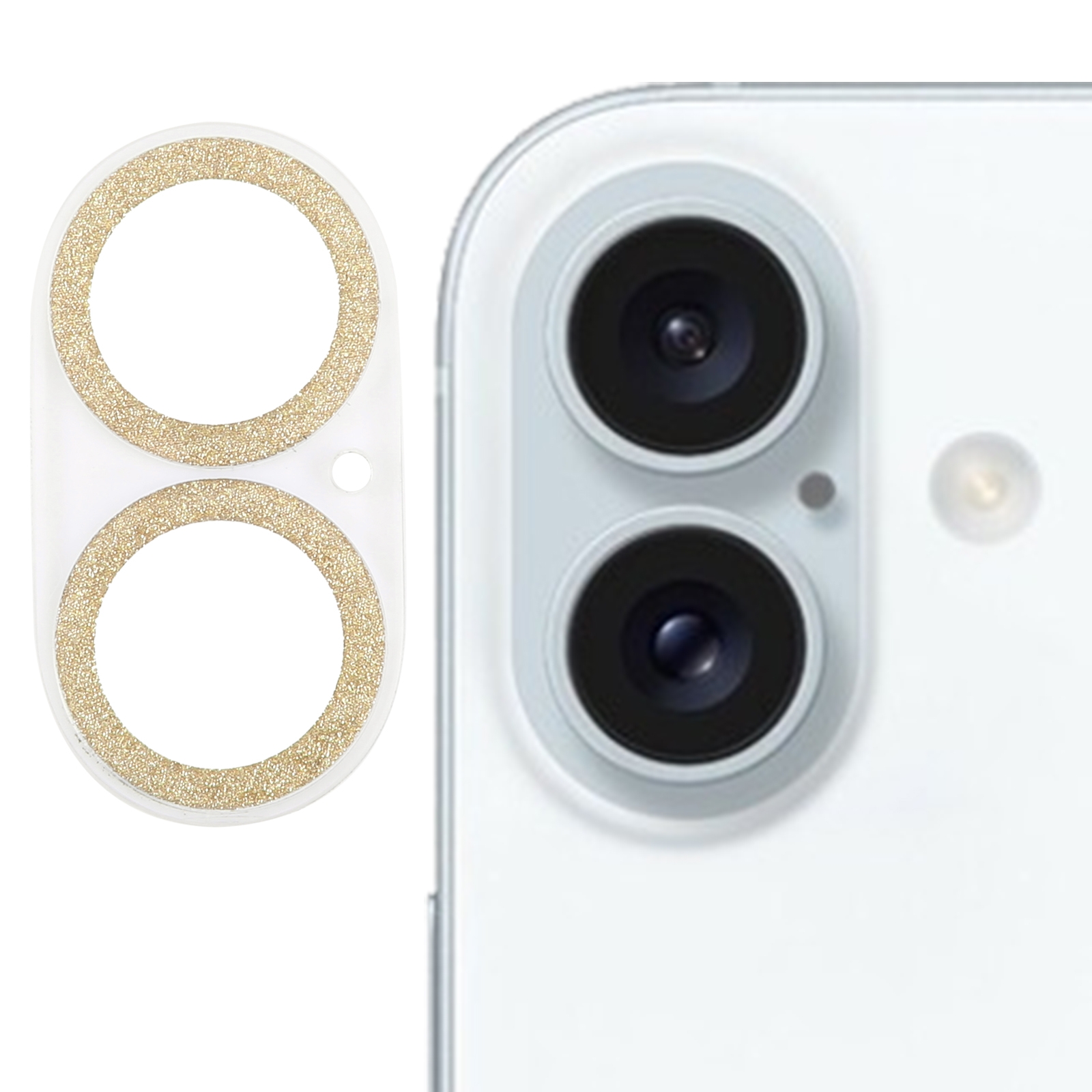 For iPhone 16 / 16 Plus Glitter Ring Tempered Glass Camera Lens Film(Gold) For iPhone 16 / 16 Plus Glitter Ring Tempered Glass Camera Lens Film(Gold)