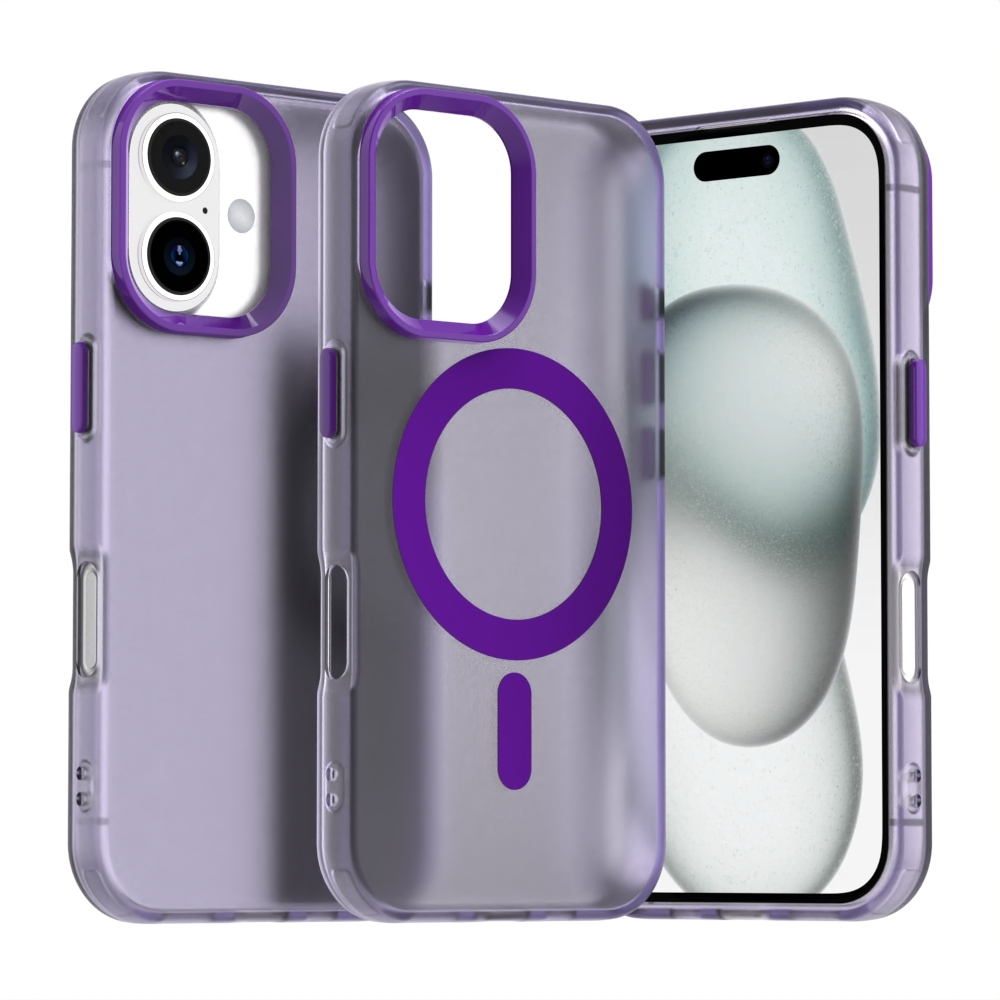 For iPhone 16 Candy Magsafe PC Hybrid TPU Phone Case(Purple) For iPhone 16 Candy Magsafe PC Hybrid TPU Phone Case(Purple)