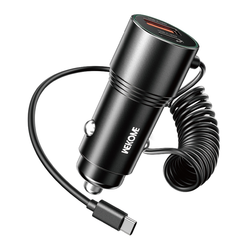 WEKOME WP-C51 Pop Digital Series 66W USB, USB-C / Type-C Car Charger with Charging Cable(Black) WEKOME WP-C51 Pop Digital Series 66W USB, USB-C / Type-C Car Charger with Charging Cable(Black)