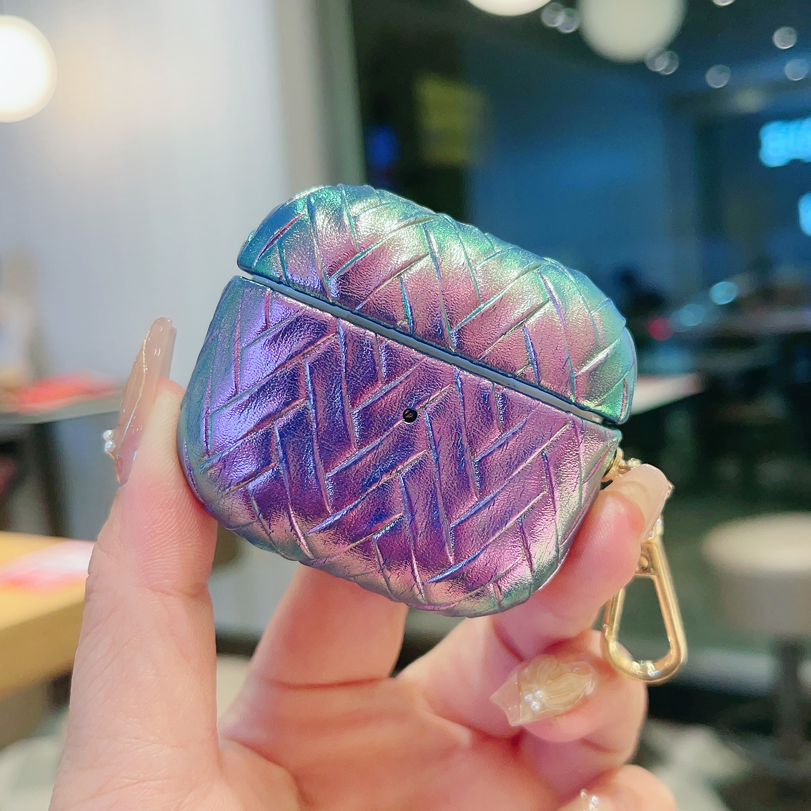 For AirPods Pro Colorful Weaving Texture Earbuds Box PC Case with Hook(Purple) For AirPods Pro Colorful Weaving Texture Earbuds Box PC Case with Hook(Purple)