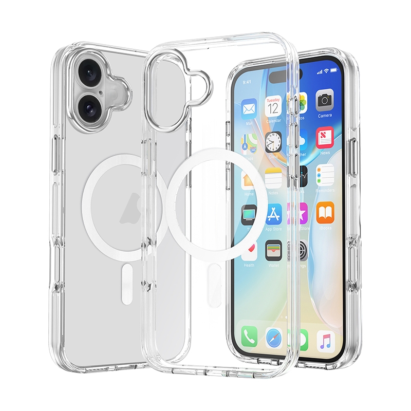 For iPhone 16 Metal Buttons MagSafe Magnetic PC Hybrid TPU Phone Case(Transparent) For iPhone 16 Metal Buttons MagSafe Magnetic PC Hybrid TPU Phone Case(Transparent)