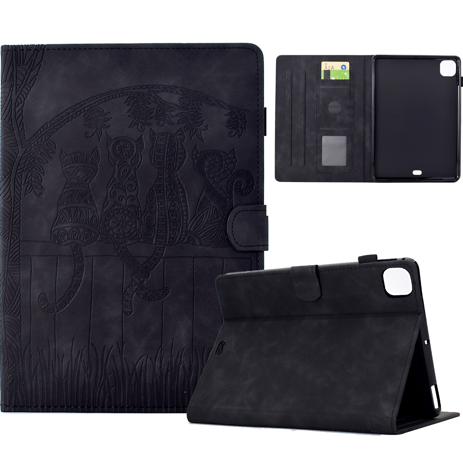 For iPad Air 11 2024 / Pro 11 2022 Cats Embossed Leather Smart Tablet Case(Black) For iPad Air 11 2024 / Pro 11 2022 Cats Embossed Leather Smart Tablet Case(Black)