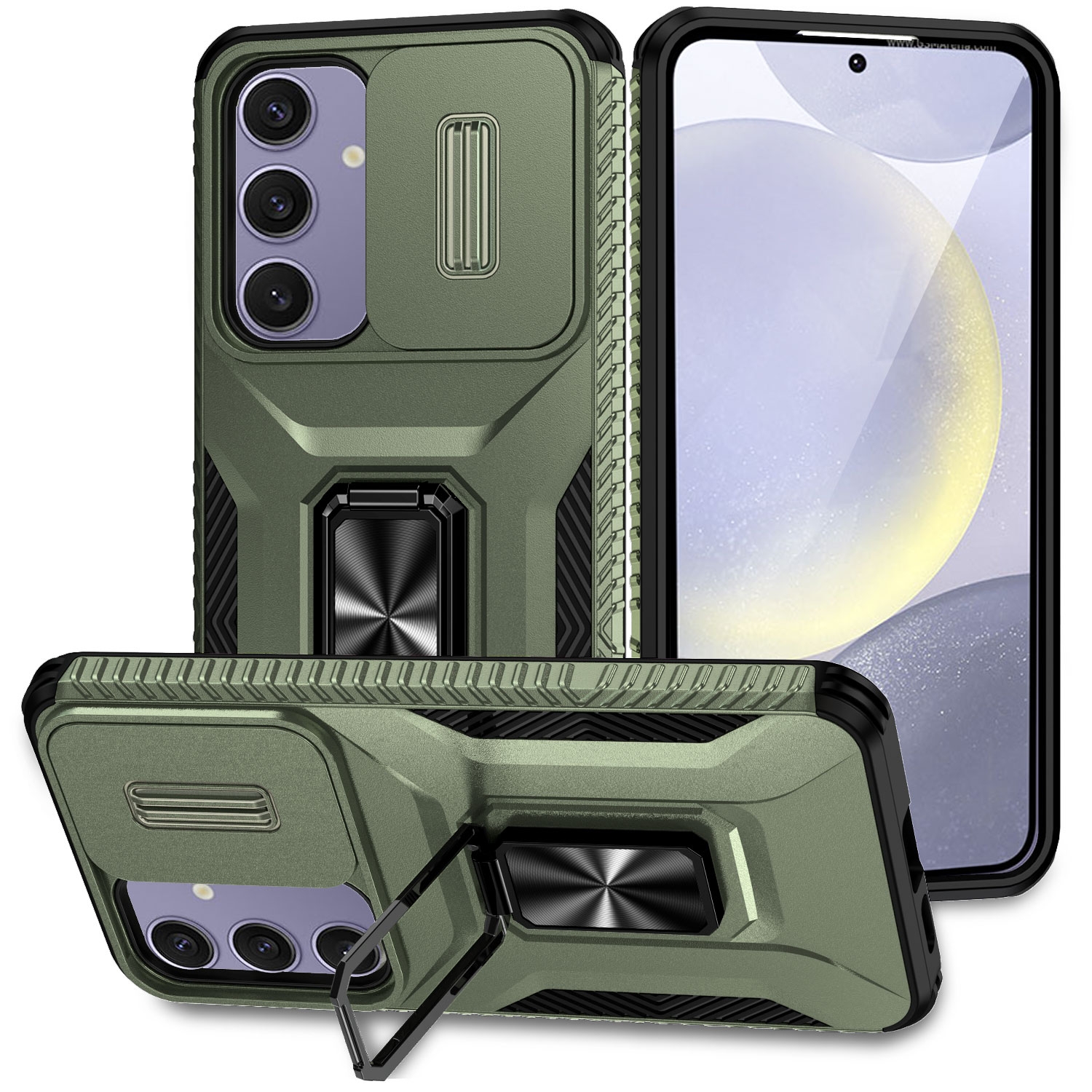 For Samsung Galaxy S24 FE 5G Sliding Camshield Holder Phone Case(Alpine Green) For Samsung Galaxy S24 FE 5G Sliding Camshield Holder Phone Case(Alpine Green)