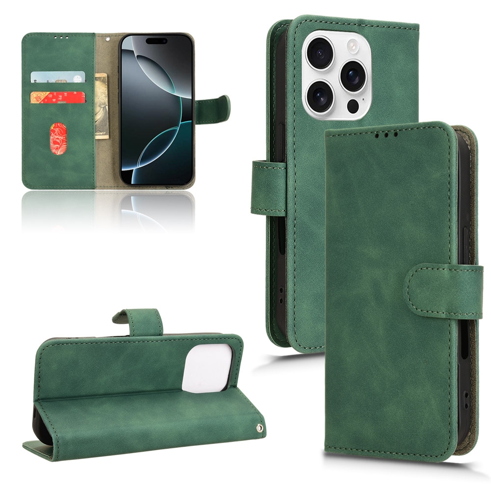 For iPhone 16 Pro Skin Feel Magnetic Flip Leather Phone Case(Green) For iPhone 16 Pro Skin Feel Magnetic Flip Leather Phone Case(Green)