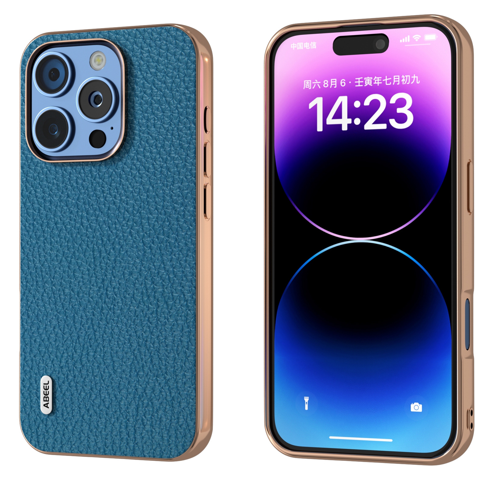 For iPhone 16 Pro ABEEL Electroplating Frame Genuine Leather Litchi Texture Phone Case(Blue) For iPhone 16 Pro ABEEL Electroplating Frame Genuine Leather Litchi Texture Phone Case(Blue)