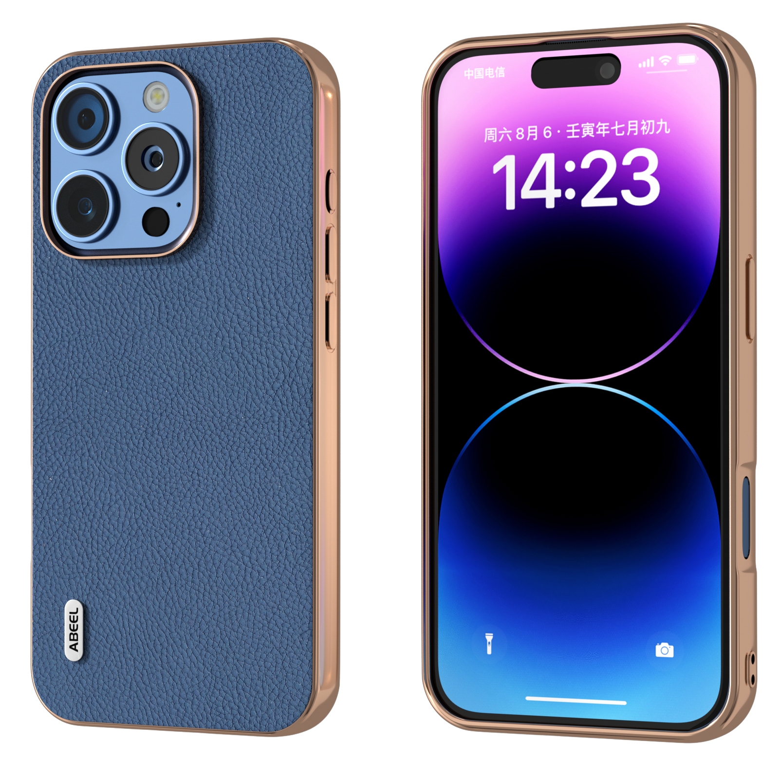 For iPhone 16 Pro ABEEL Electroplating Frame Genuine Leather + PC Litchi Texture Phone Case(Blue) For iPhone 16 Pro ABEEL Electroplating Frame Genuine Leather + PC Litchi Texture Phone Case(Blue)