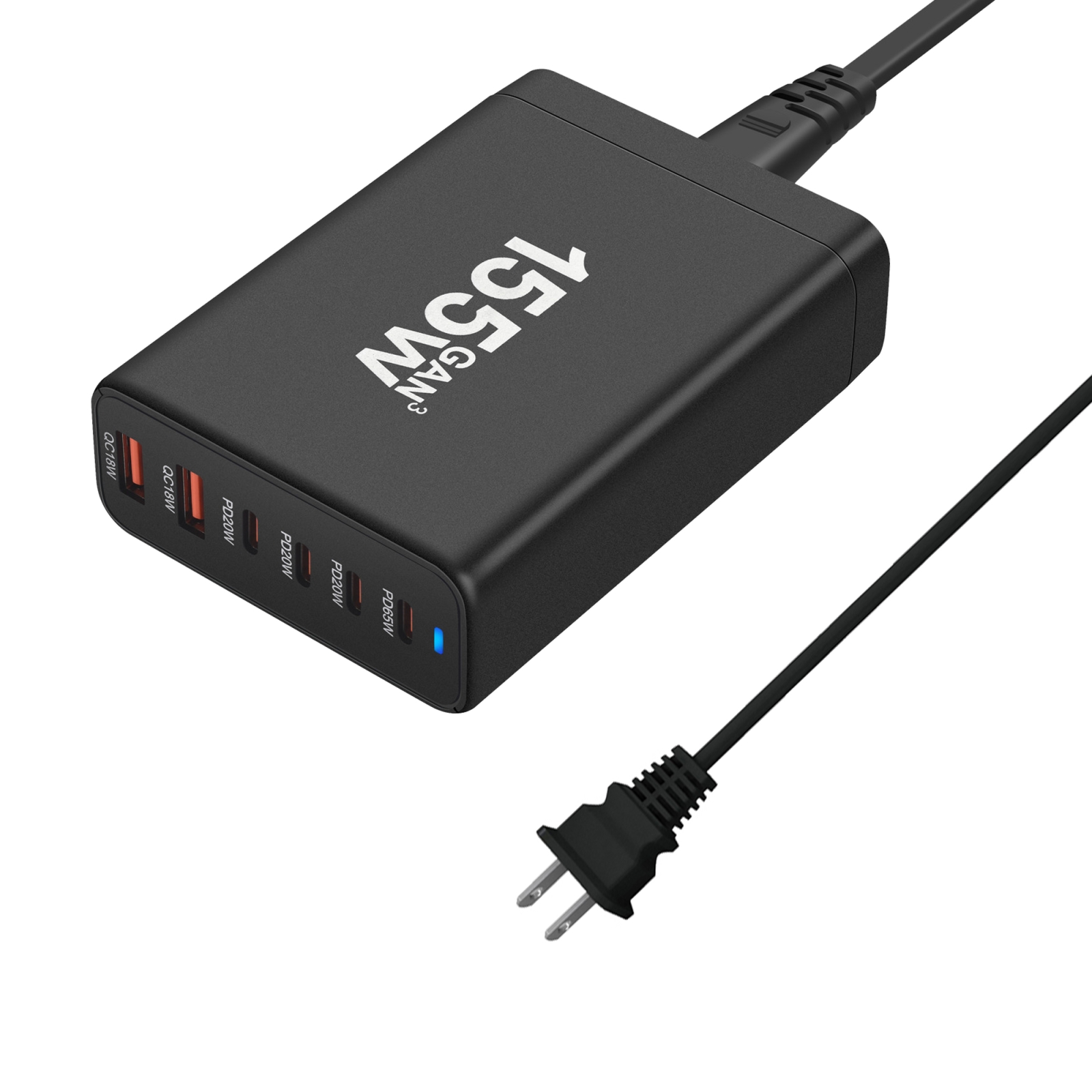 155W 4Type-C, 2USB 6-Ports Desktop Fast Charger, Plug Type:US Plug(Black) 155W 4Type-C, 2USB 6-Ports Desktop Fast Charger, Plug Type:US Plug(Black)