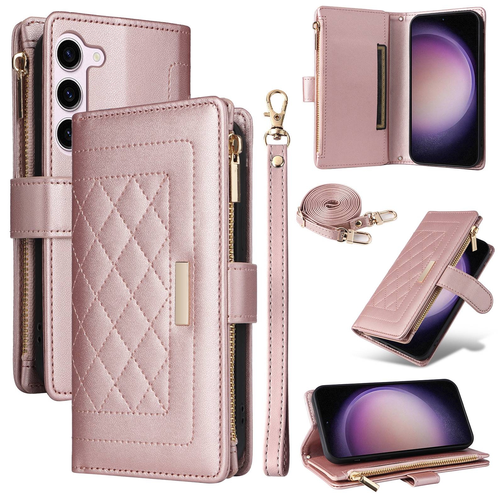 For Samsung Galaxy S23+ 5G Crossbody Zipper Wallet Rhombus Leather Phone Case(Rose Gold) For Samsung Galaxy S23+ 5G Crossbody Zipper Wallet Rhombus Leather Phone Case(Rose Gold)