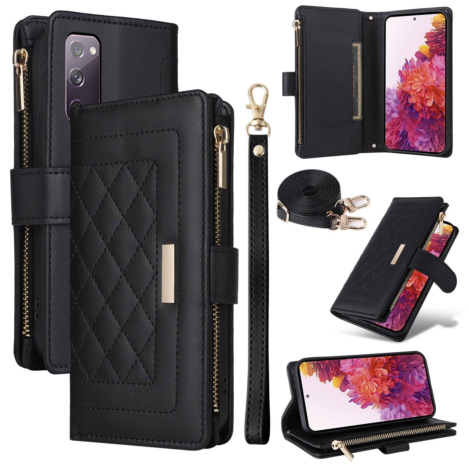 For Samsung Galaxy S20 FE Crossbody Zipper Wallet Rhombus Leather Phone Case(Black) For Samsung Galaxy S20 FE Crossbody Zipper Wallet Rhombus Leather Phone Case(Black)