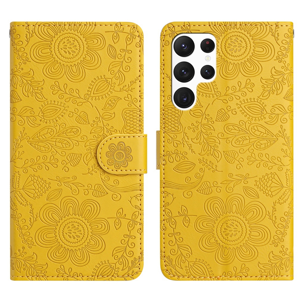 For Samsung Galaxy S23 Ultra 5G Floral Embossed Pattern Leather Phone Case(Yellow) For Samsung Galaxy S23 Ultra 5G Floral Embossed Pattern Leather Phone Case(Yellow)