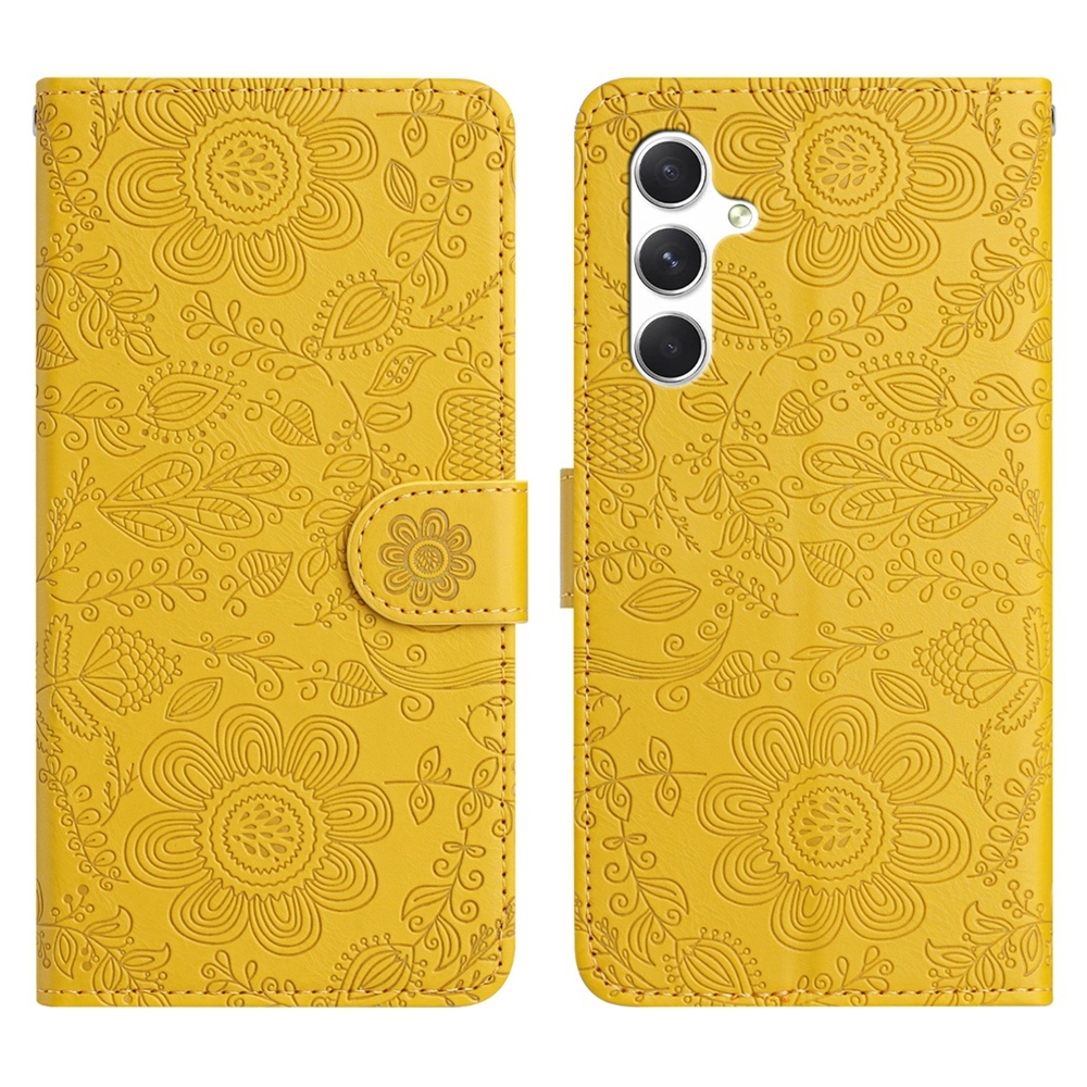 For Samsung Galaxy S25+ 5G Floral Embossed Pattern Leather Phone Case(Yellow) For Samsung Galaxy S25+ 5G Floral Embossed Pattern Leather Phone Case(Yellow)