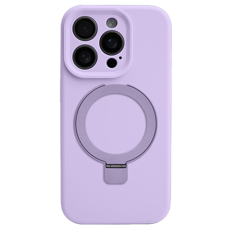 For iPhone 15 Pro Precision Hole Liquid Silicone MagSafe Metal Ring Holder Phone Case(Purple) For iPhone 15 Pro Precision Hole Liquid Silicone MagSafe Metal Ring Holder Phone Case(Purple)
